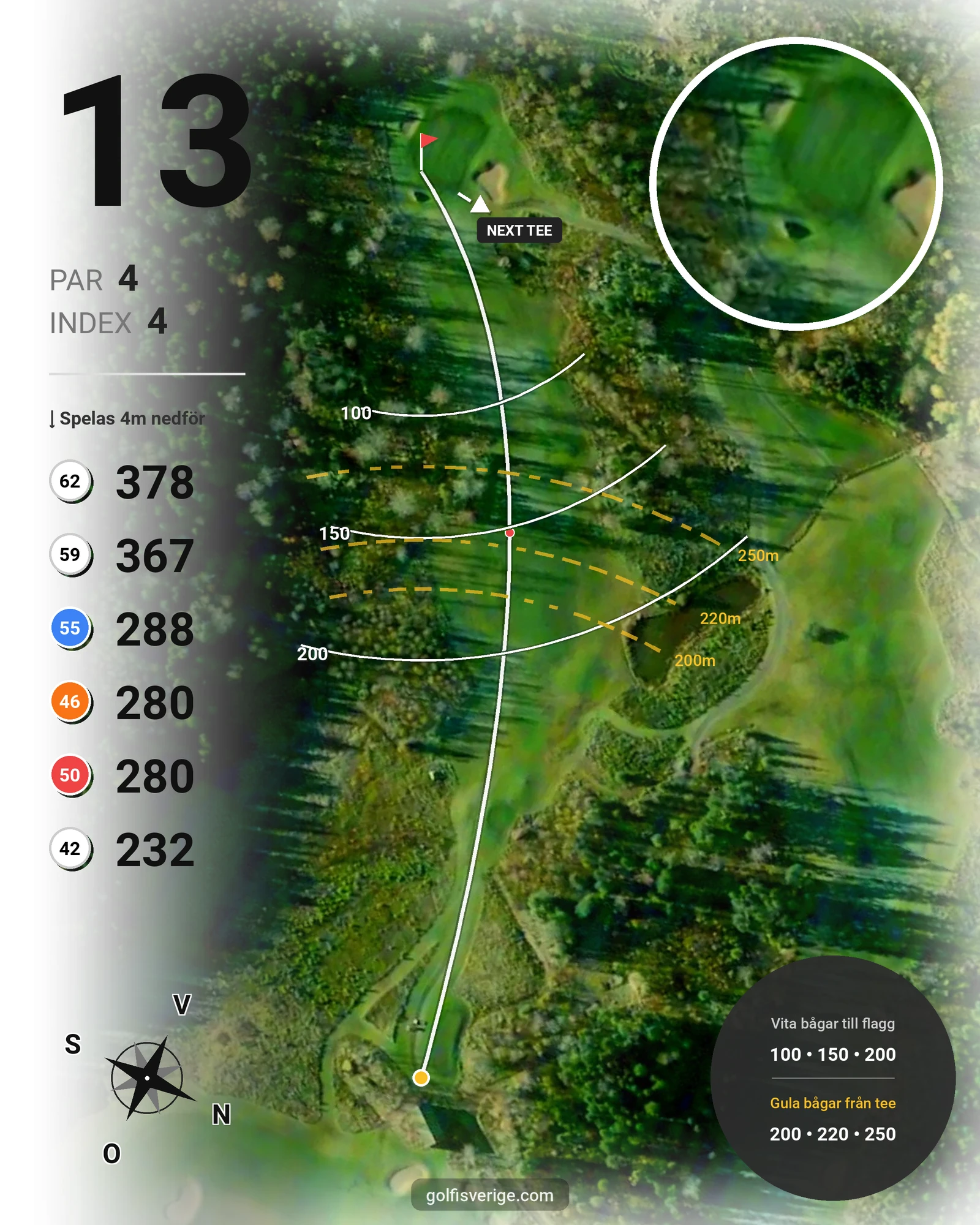 Banguide 18-hålsbanan på Sala Golfklubb - Hål 13 karta