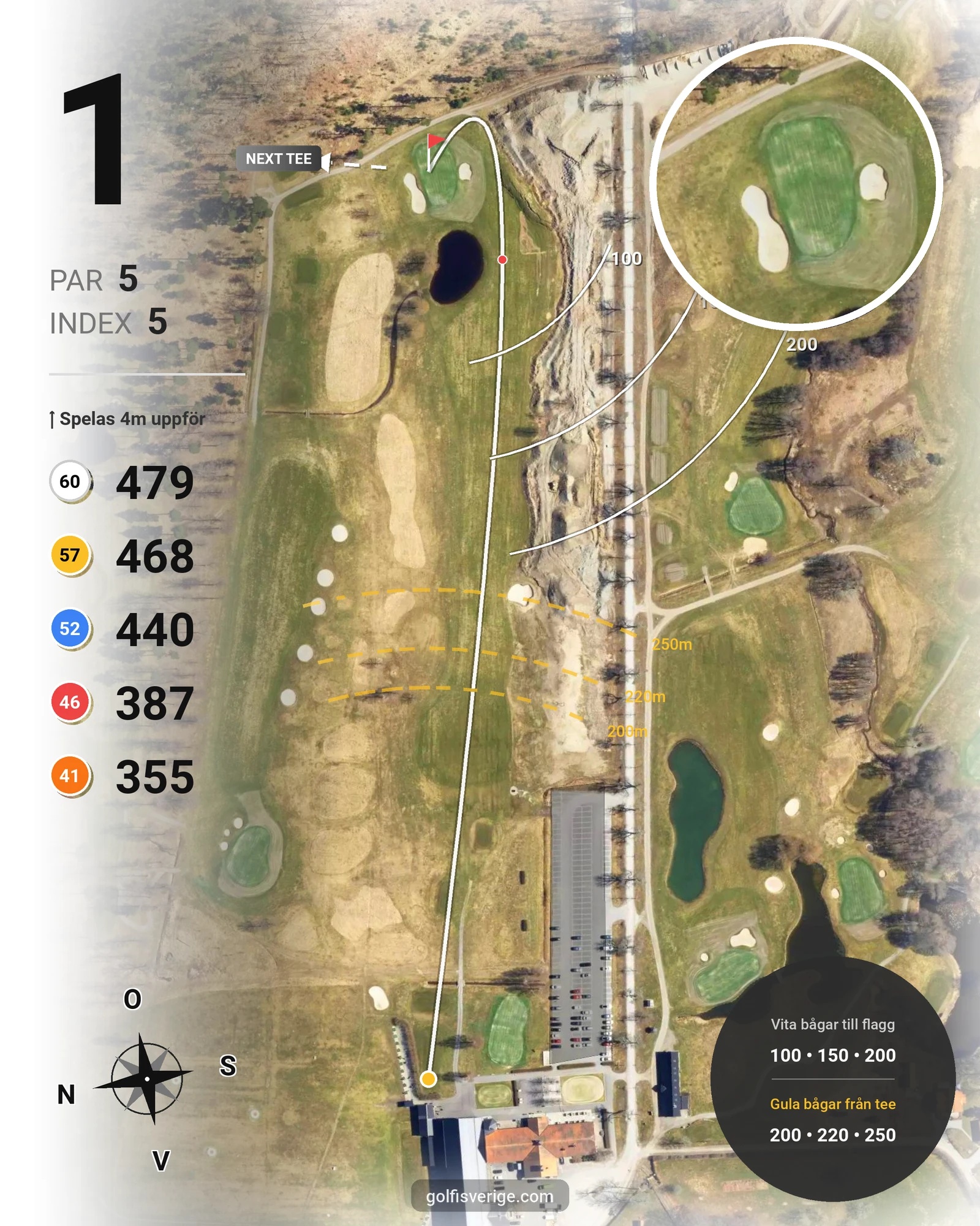 Banguide 18-hålsbanan på Salems Golfklubb - Hål 1 karta