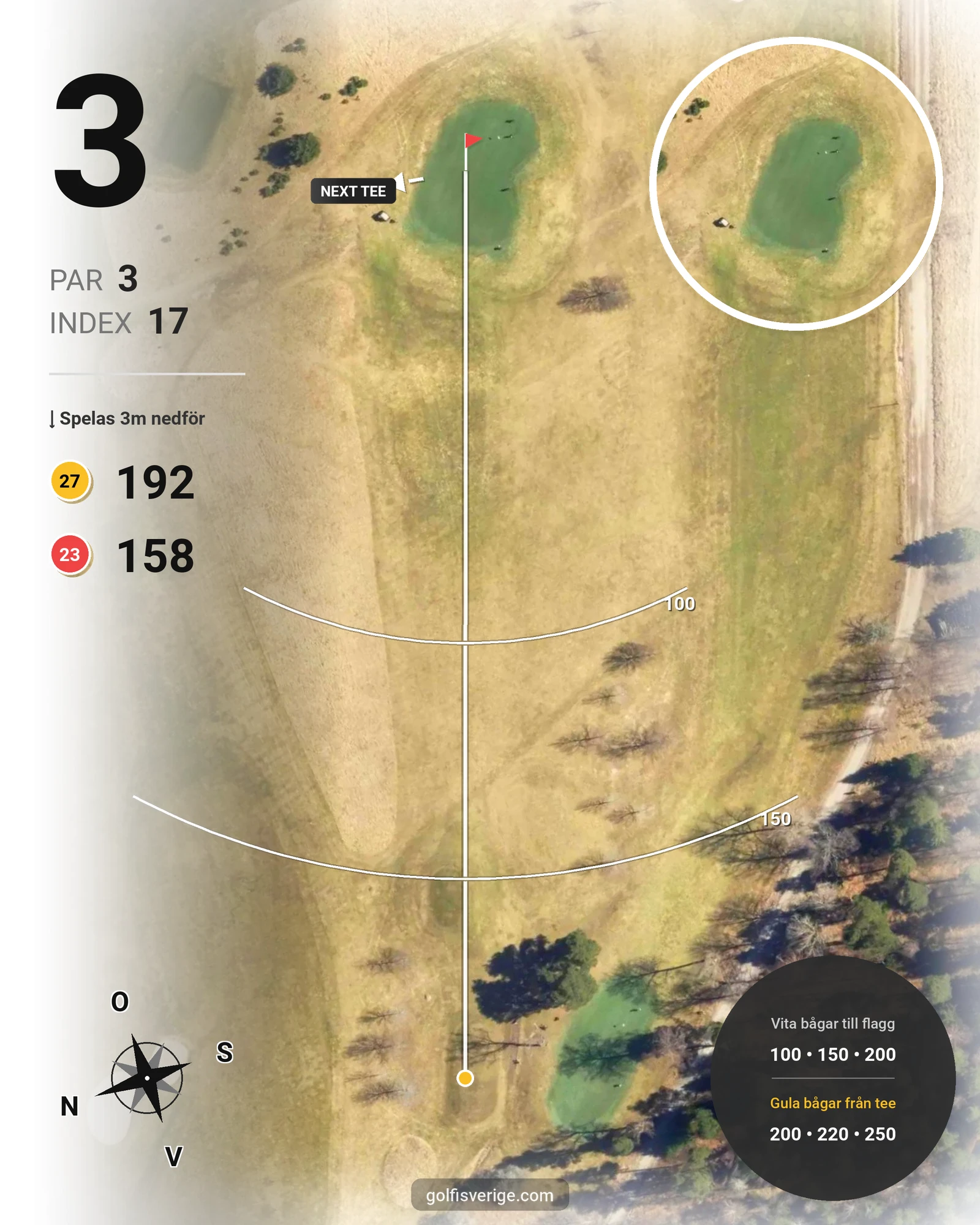 Banguide 9-hålsbanan på Salems Golfklubb - Hål 3 karta
