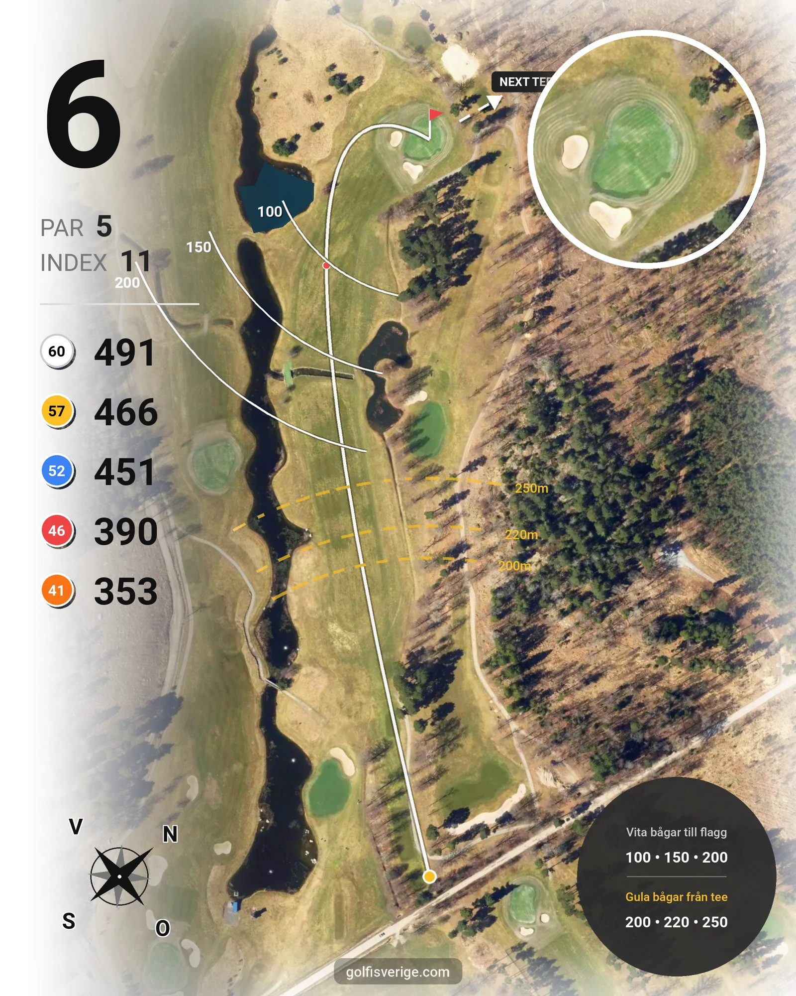 Banguide 18-hålsbanan på Salems Golfklubb - Hål 6 karta