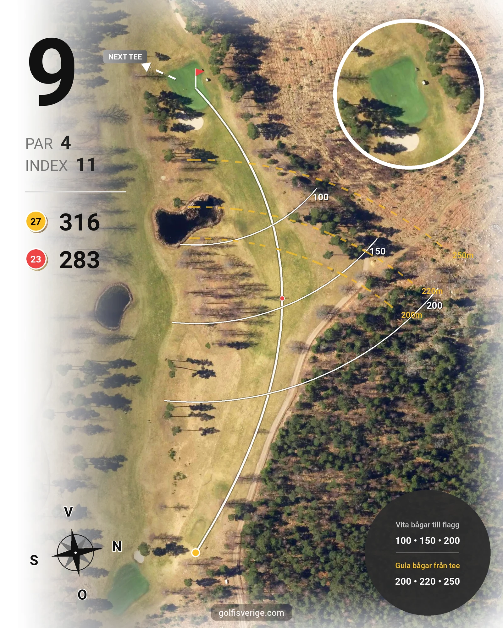 Banguide 9-hålsbanan på Salems Golfklubb - Hål 9 karta