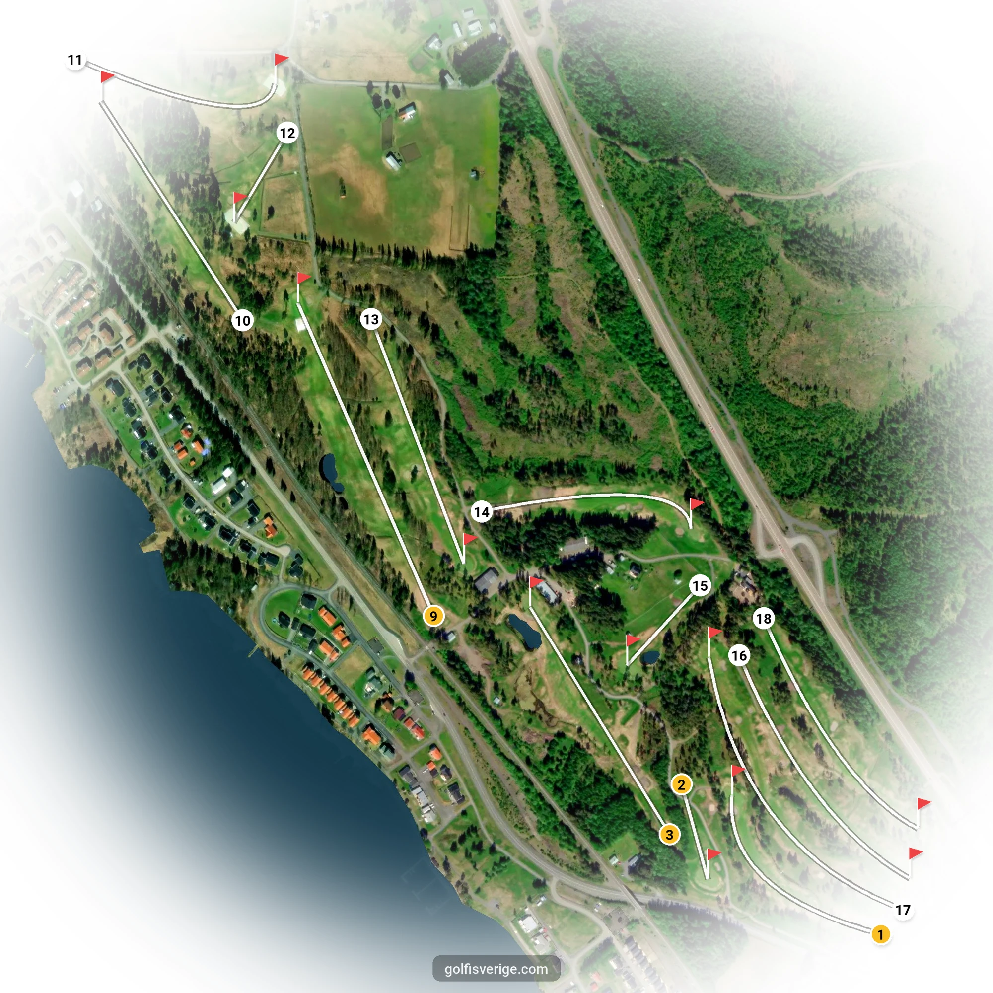 Banguide för 18-Hålsbanan på Sandnäset Golf