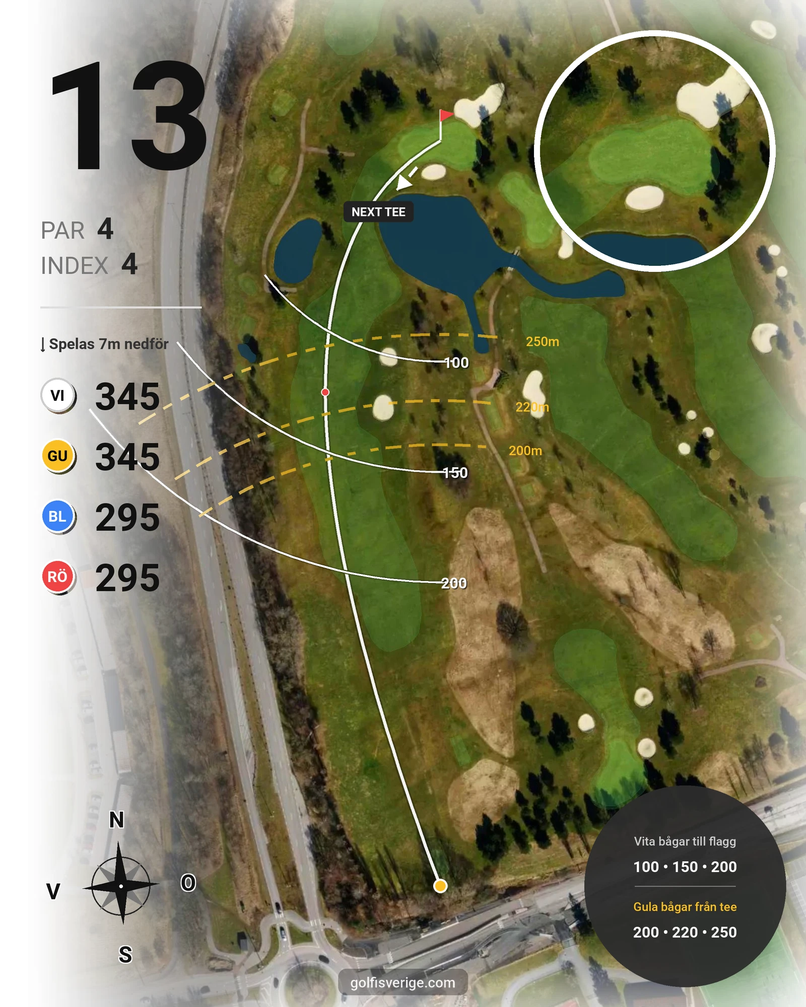 Banguide 18-hålsbanan par 72 på Sankt Jörgen Park Golf - Hål 13 karta
