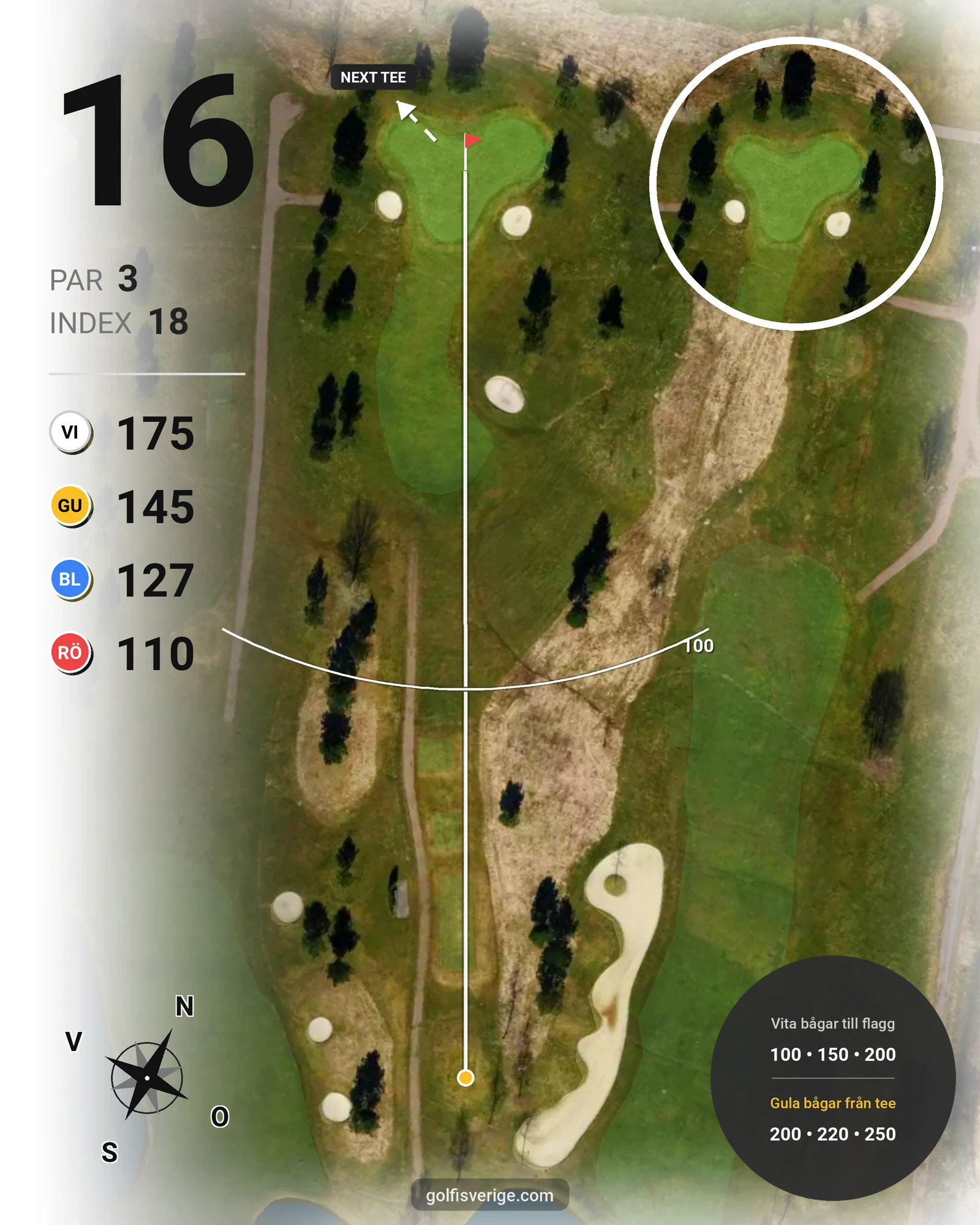Banguide 18-hålsbanan par 72 på Sankt Jörgen Park Golf - Hål 16 karta