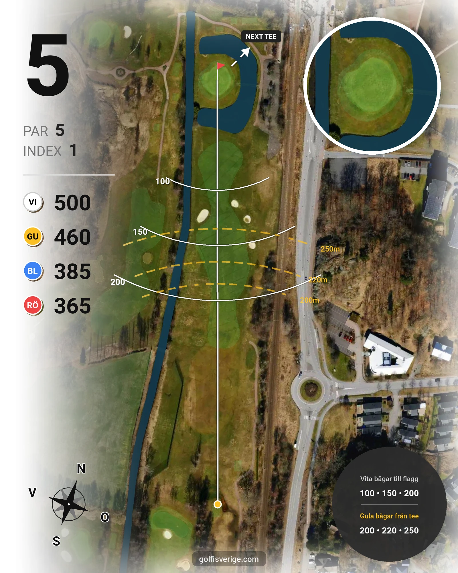 Banguide 18-hålsbanan par 72 på Sankt Jörgen Park Golf - Hål 5 karta