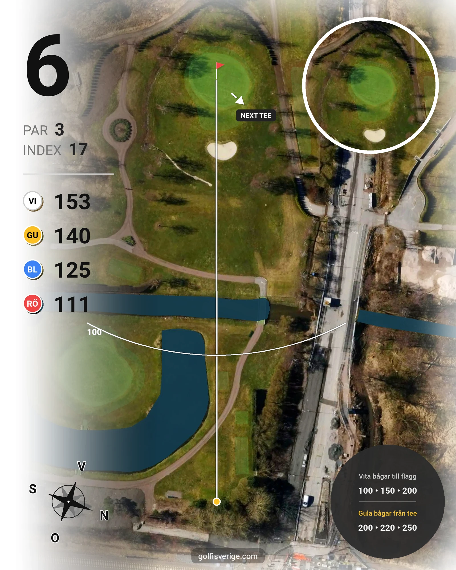 Banguide 18-hålsbanan par 72 på Sankt Jörgen Park Golf - Hål 6 karta