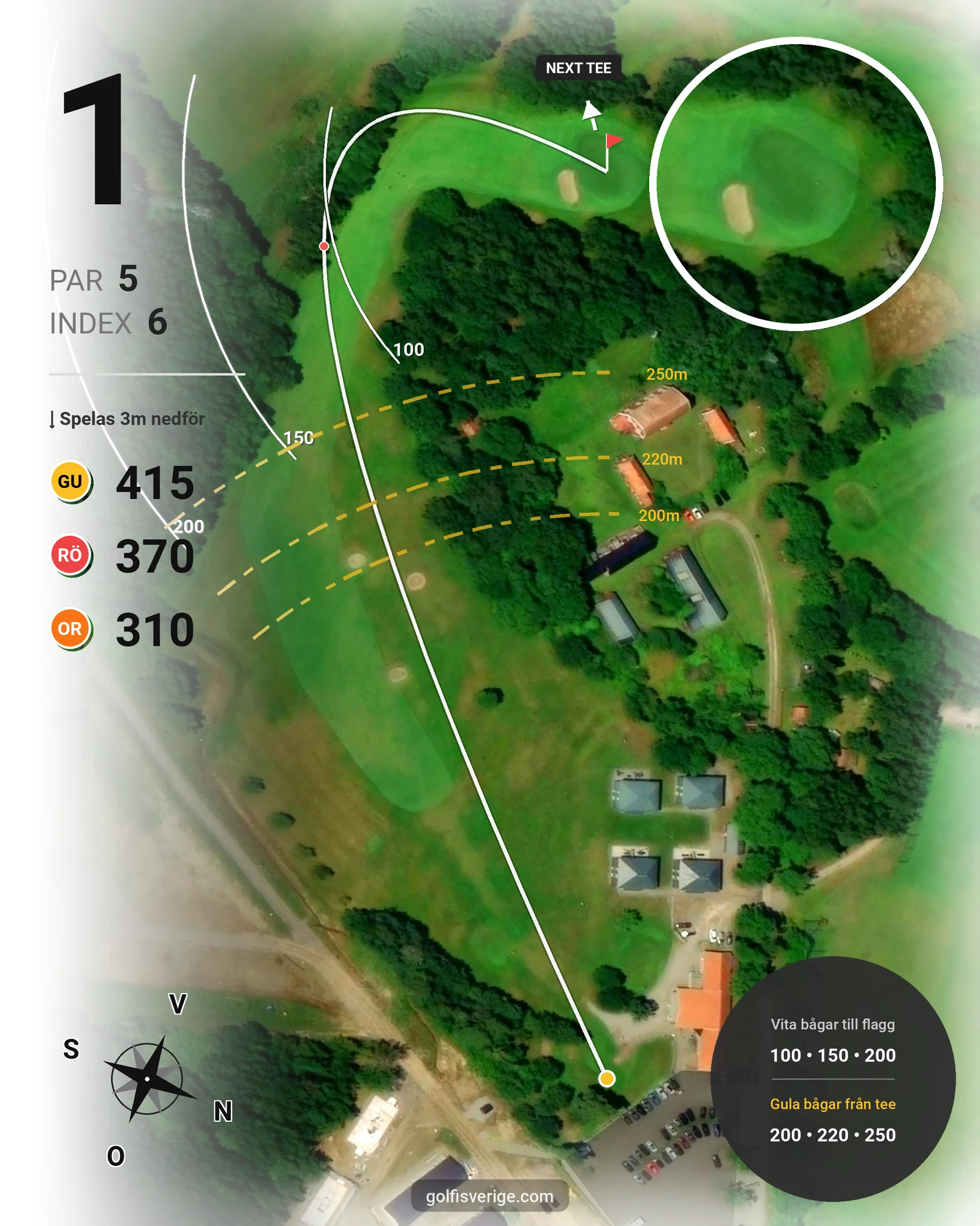 Banguide Saxnäs Golfbana på Saxnäs Golfklubb - Hål 1 karta