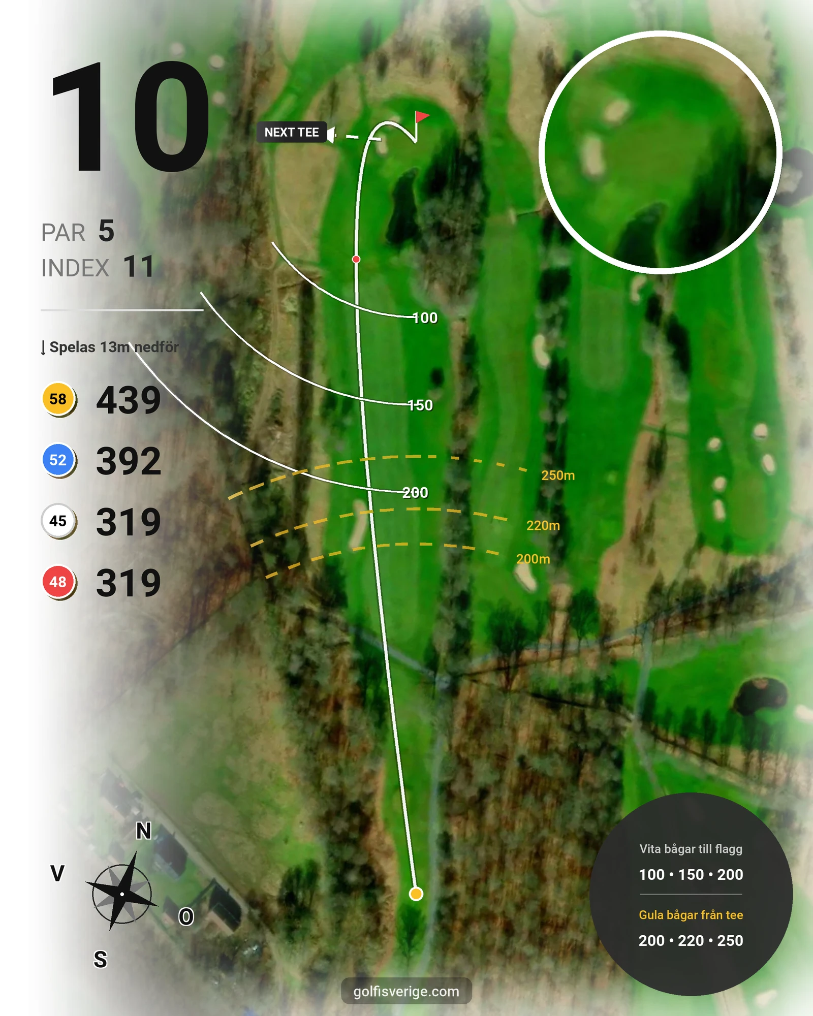 Banguide Ordinarie bana på Skepparslövs Golfklubb - Hål 10 karta
