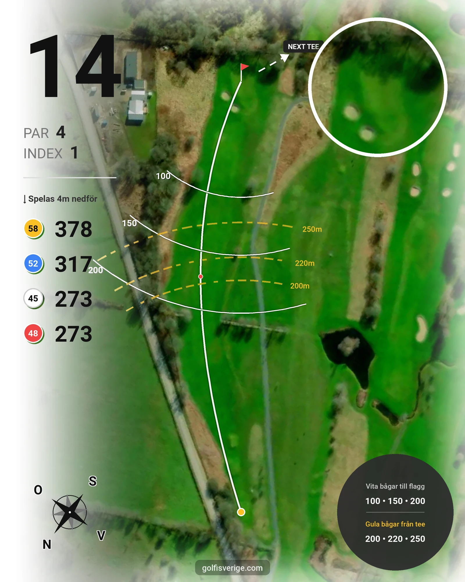 Banguide Ordinarie bana på Skepparslövs Golfklubb - Hål 14 karta