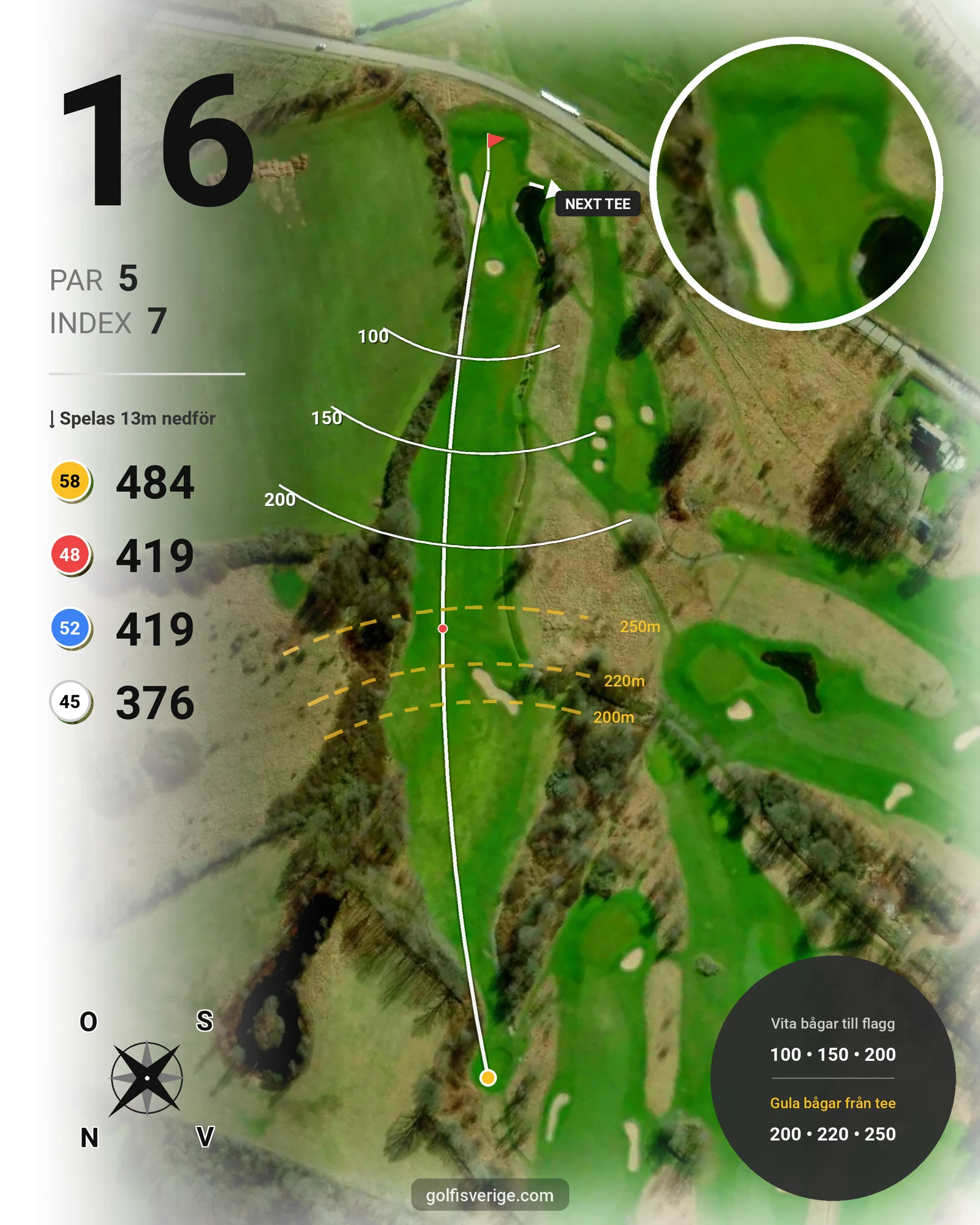 Banguide Ordinarie bana på Skepparslövs Golfklubb - Hål 16 karta