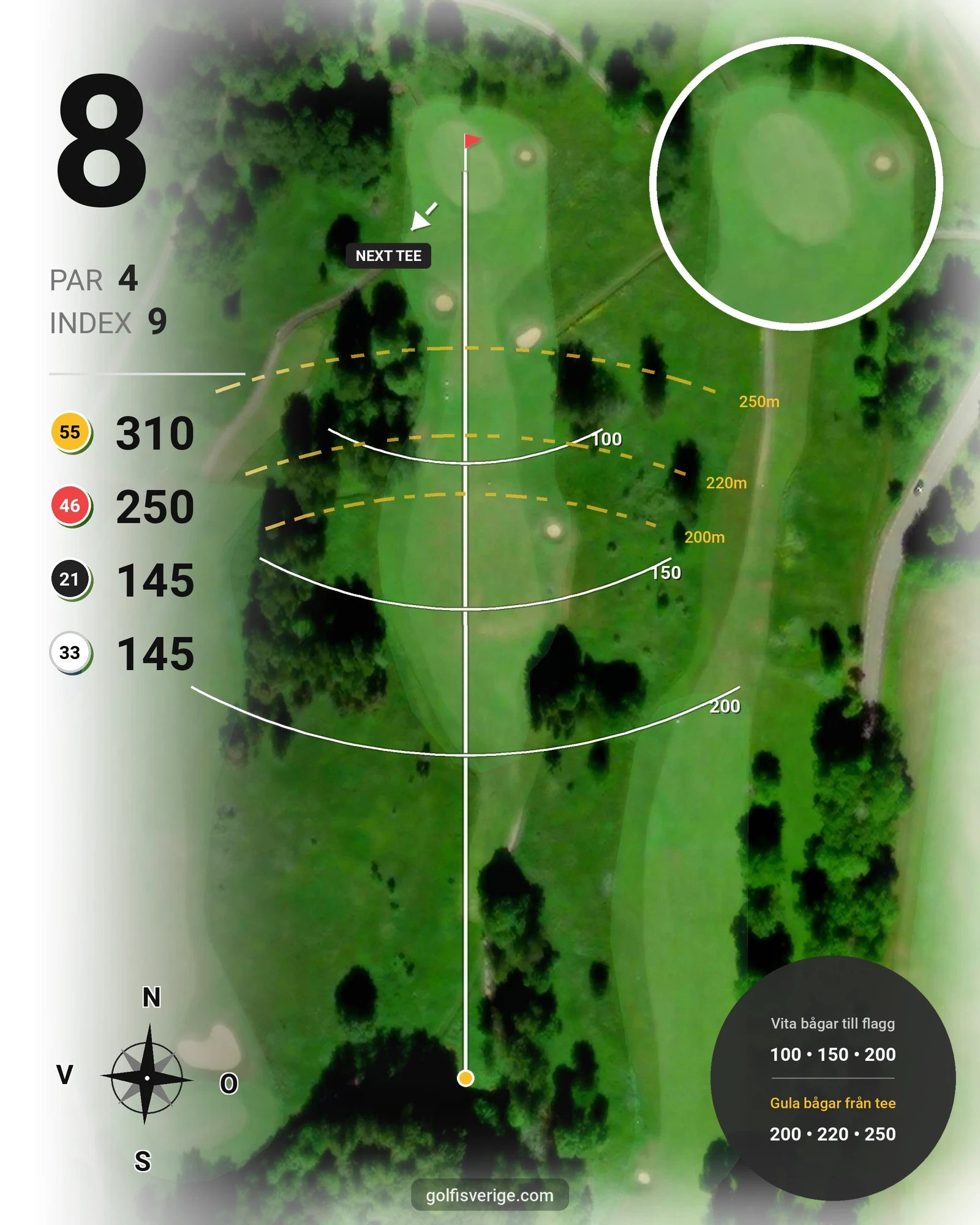 Banguide Norra banan 9 hål på Skövde Golfklubb - Hål 8 karta