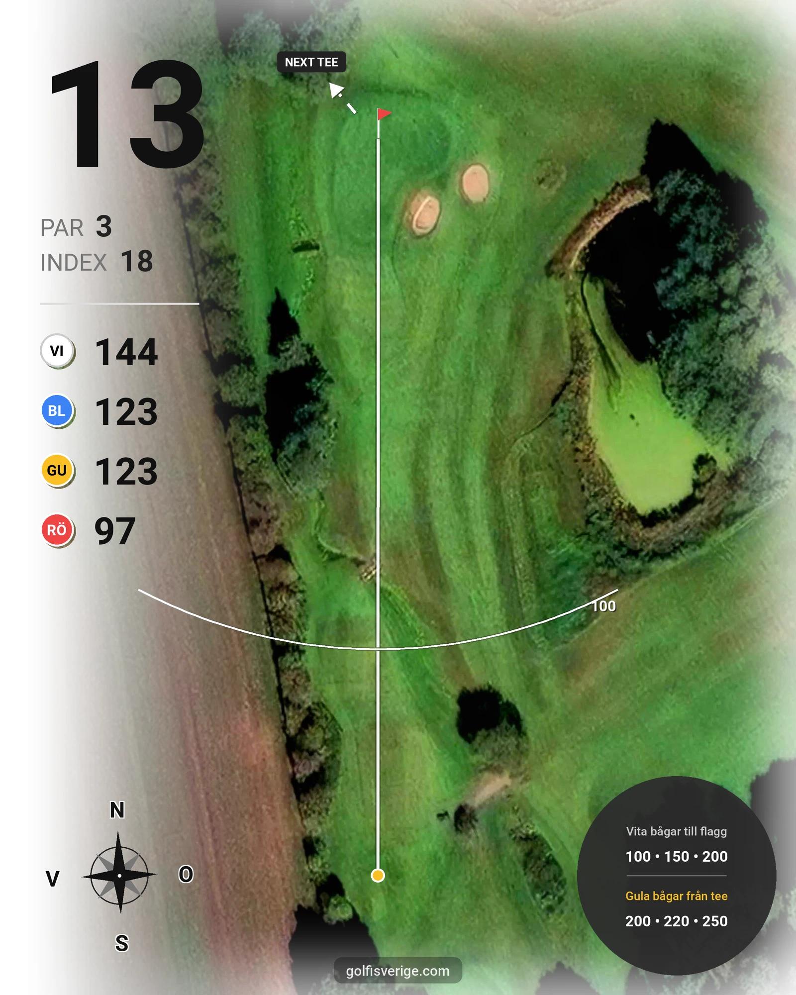 Banguide Söderåsens Golfklubb hål 13 karta