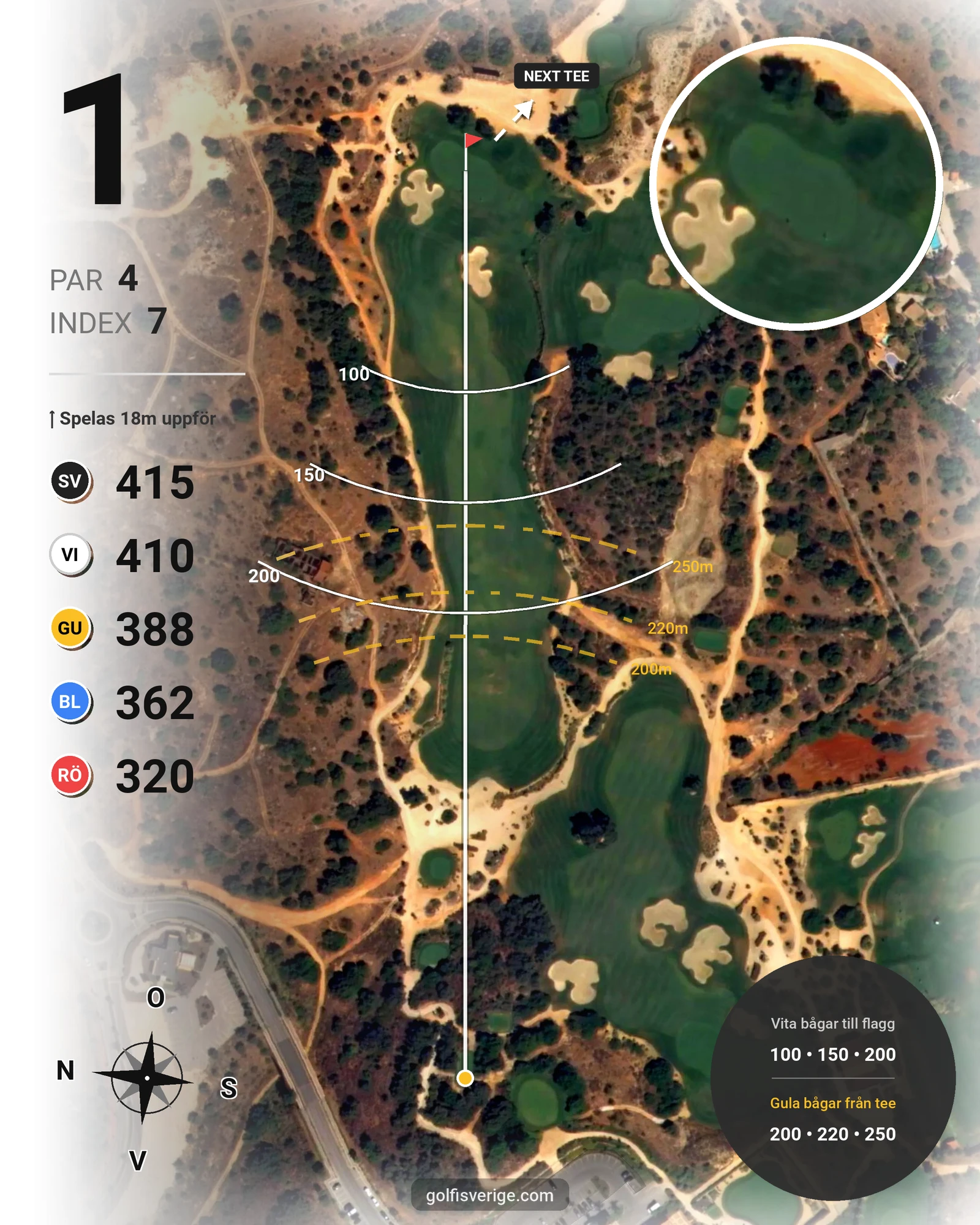 Banguide Faldo Amendoeira på SoloGolf - GolfiSpanien - Hål 1 karta