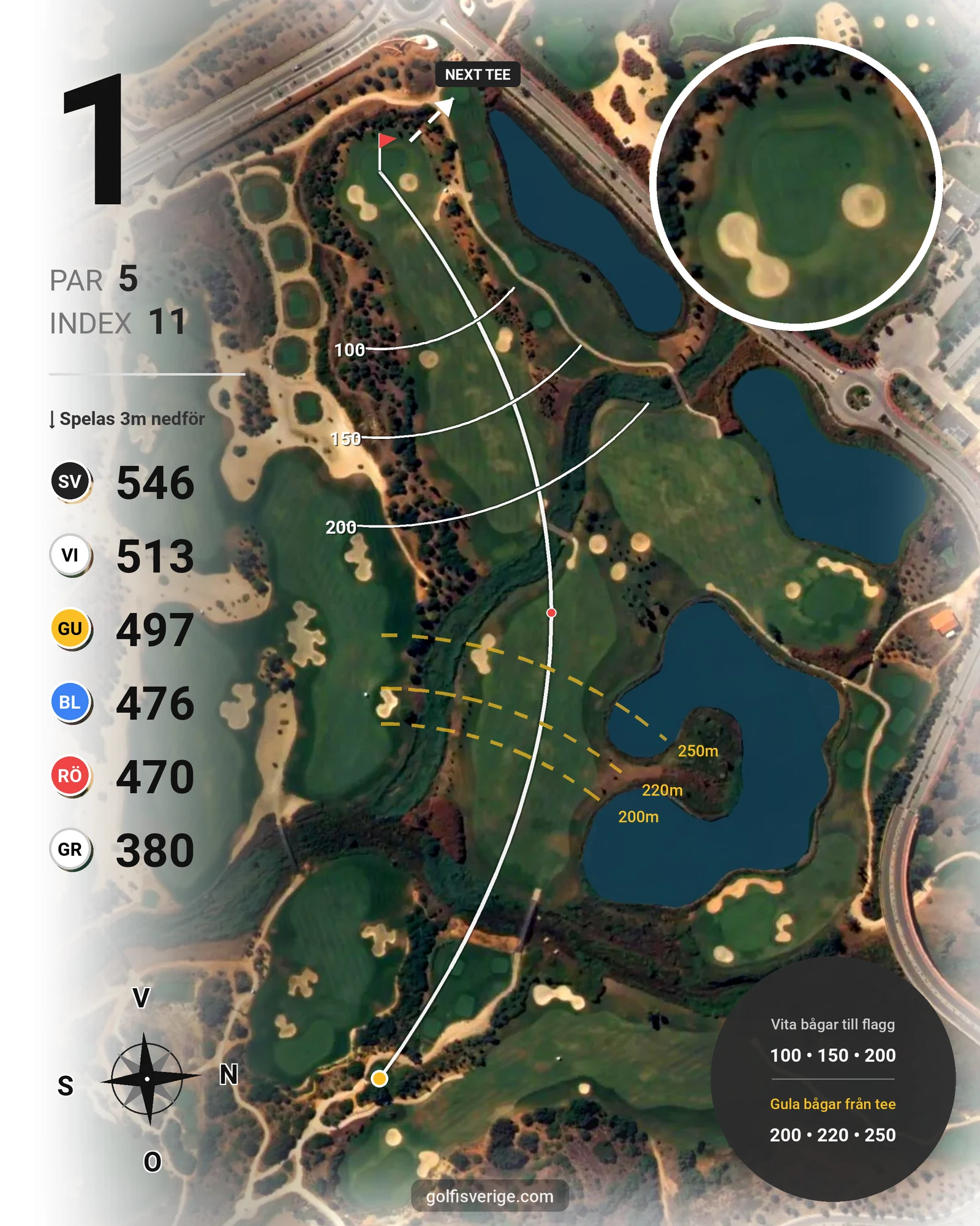 Banguide Oconnor Amendoeira Resort på SoloGolf - GolfiSpanien - Hål 1 karta