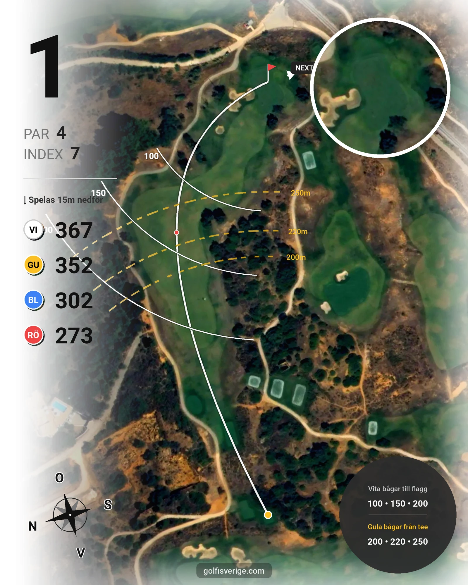 Banguide Palmares Praia/Alvor på SoloGolf - GolfiSpanien - Hål 1 karta