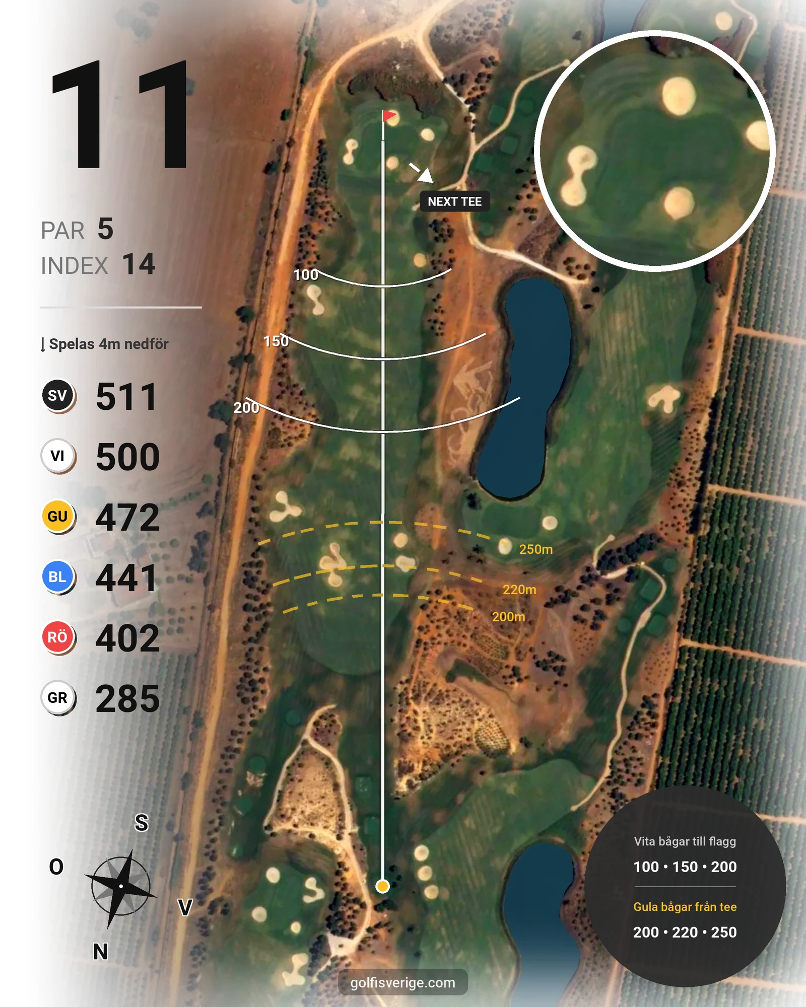 Banguide Oconnor Amendoeira Resort på SoloGolf - GolfiSpanien - Hål 11 karta