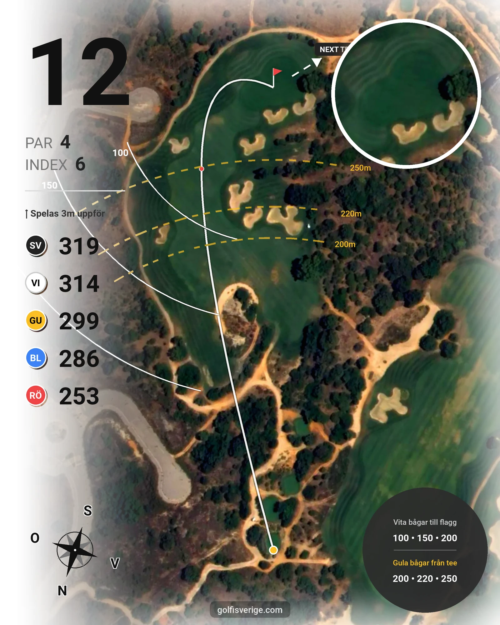 Banguide Faldo Amendoeira på SoloGolf - GolfiSpanien - Hål 12 karta