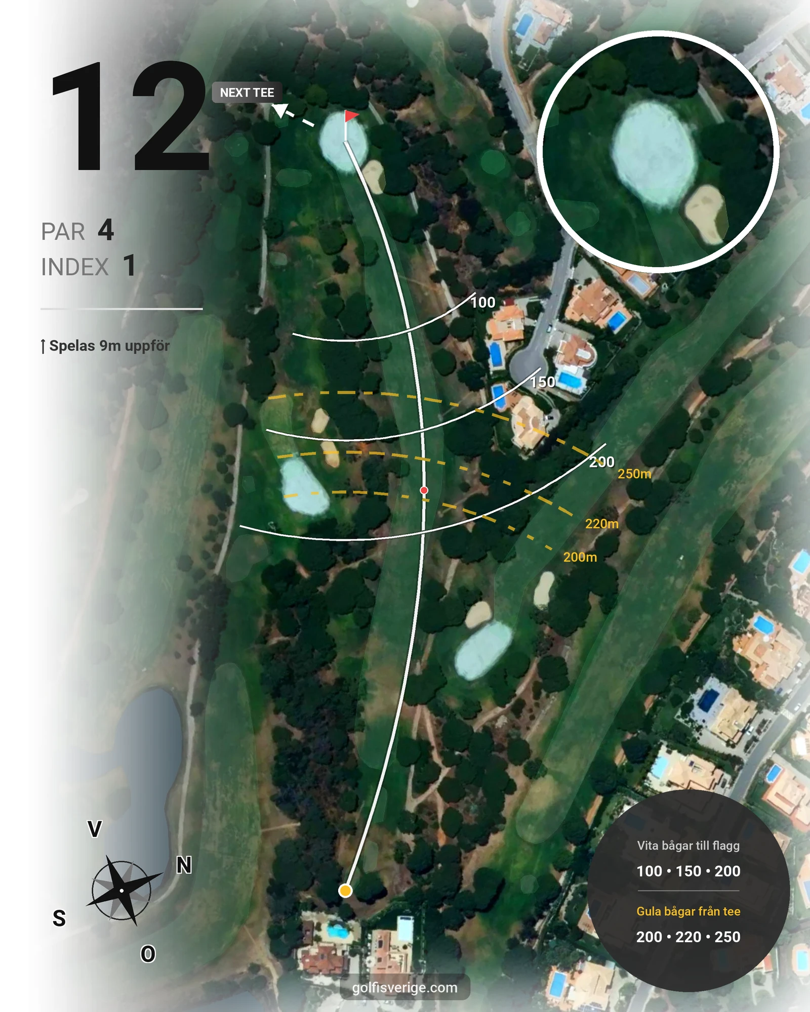 Banguide Vila Sol 19-9 på SoloGolf - GolfiSpanien - Hål 12 karta