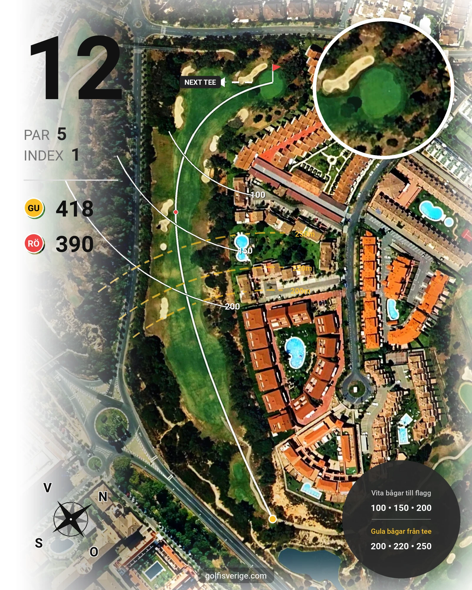 Banguide Islantilla 1-18 på SoloGolf - GolfiSpanien - Hål 12 karta