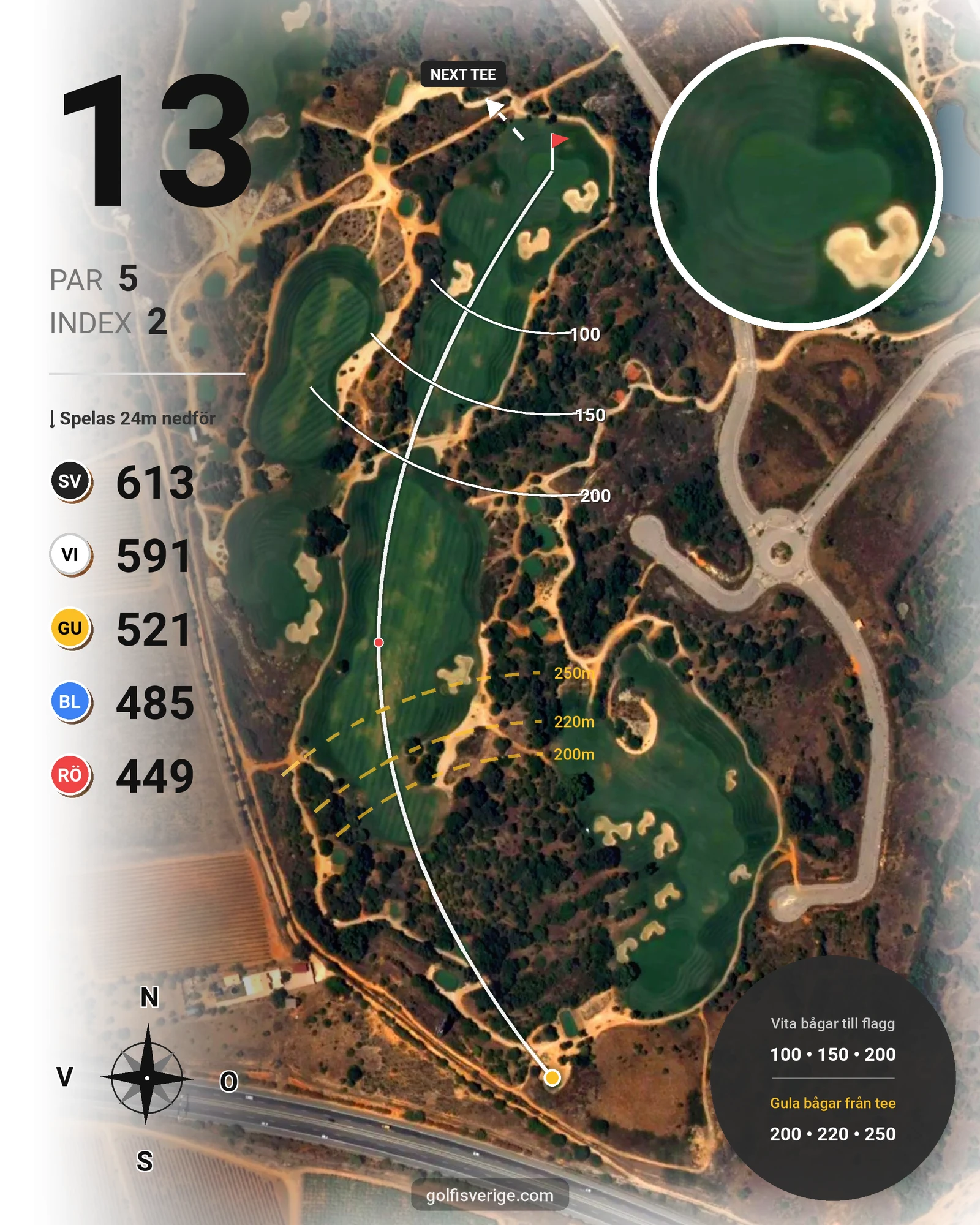 Banguide Faldo Amendoeira på SoloGolf - GolfiSpanien - Hål 13 karta