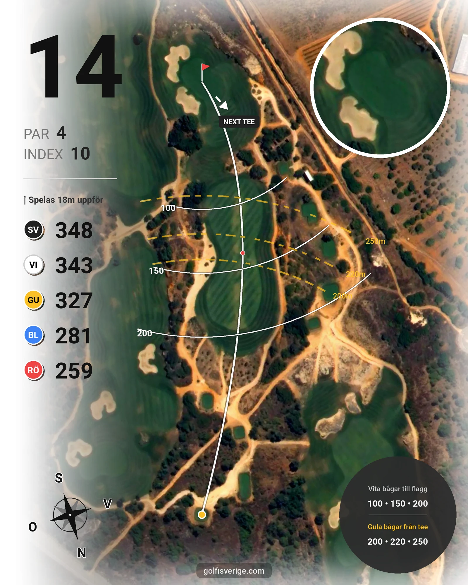 Banguide Faldo Amendoeira på SoloGolf - GolfiSpanien - Hål 14 karta