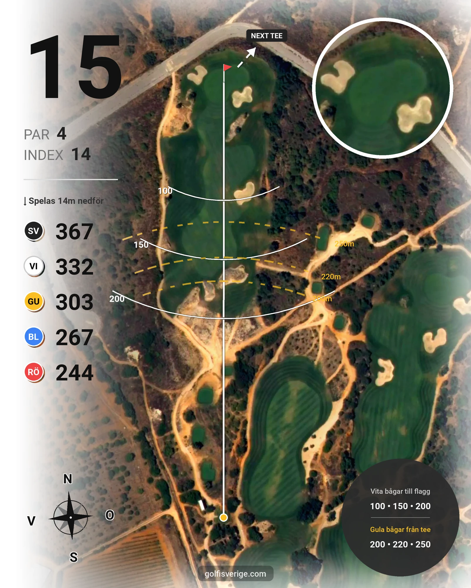 Banguide Faldo Amendoeira på SoloGolf - GolfiSpanien - Hål 15 karta