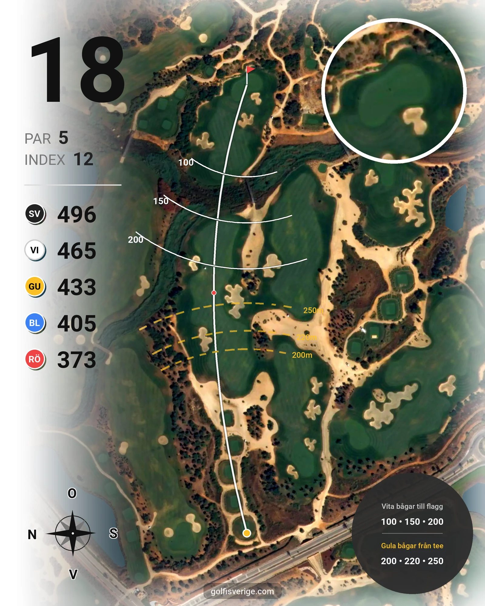 Banguide Faldo Amendoeira på SoloGolf - GolfiSpanien - Hål 18 karta