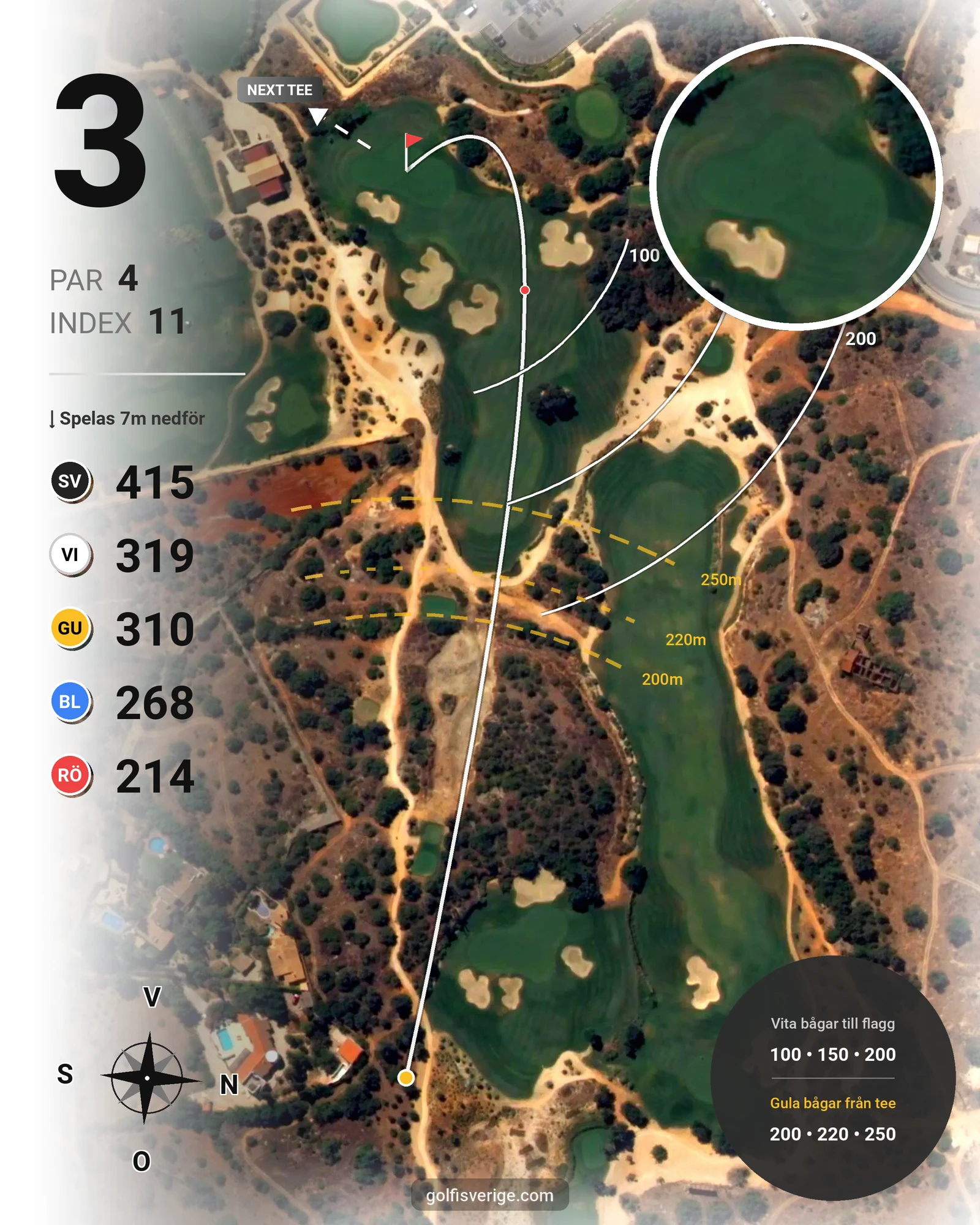 Banguide Faldo Amendoeira på SoloGolf - GolfiSpanien - Hål 3 karta
