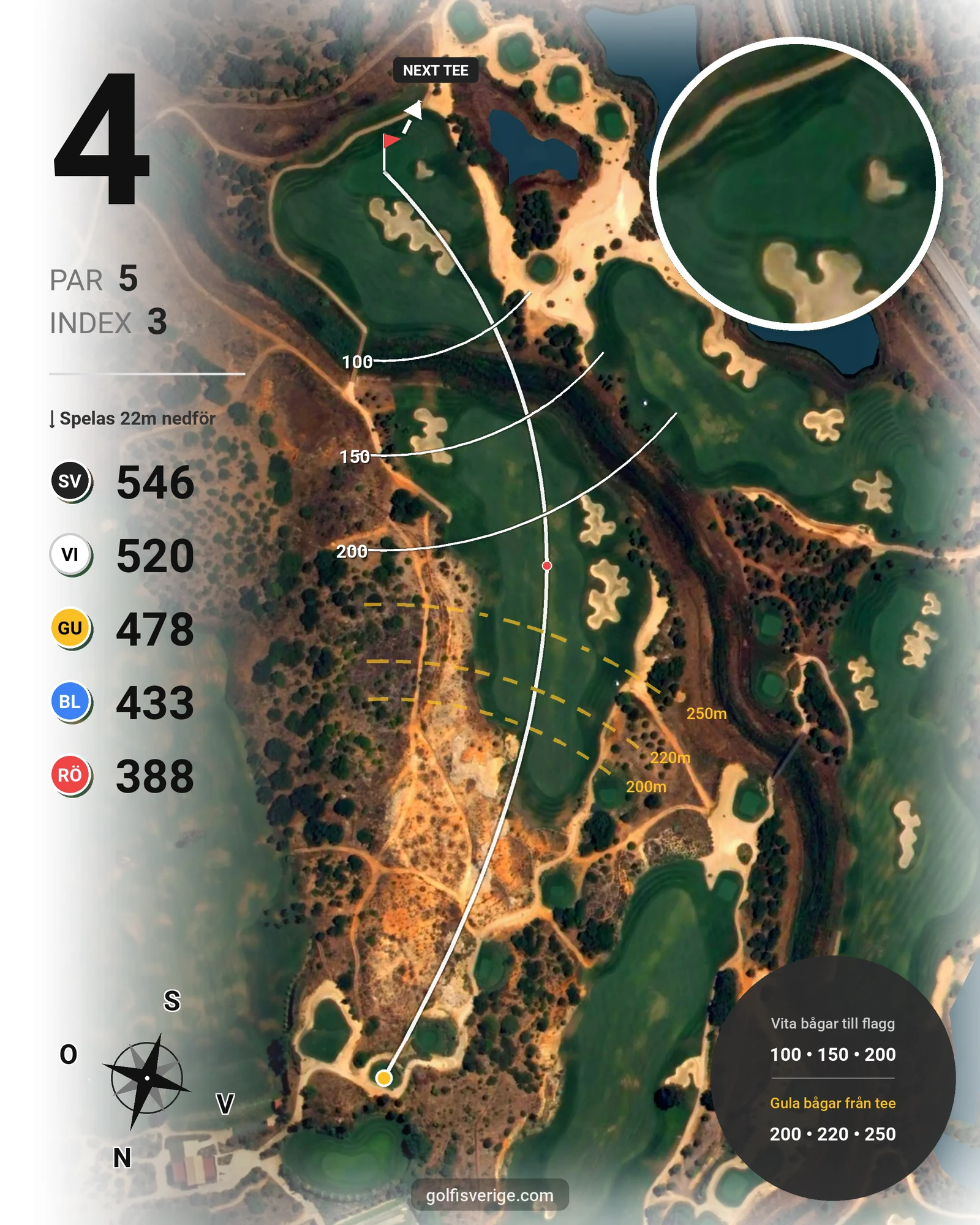 Banguide Faldo Amendoeira på SoloGolf - GolfiSpanien - Hål 4 karta