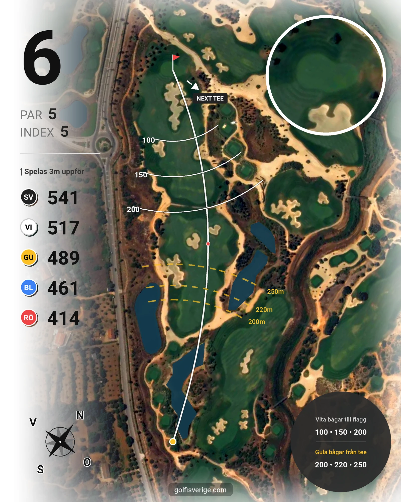 Banguide Faldo Amendoeira på SoloGolf - GolfiSpanien - Hål 6 karta