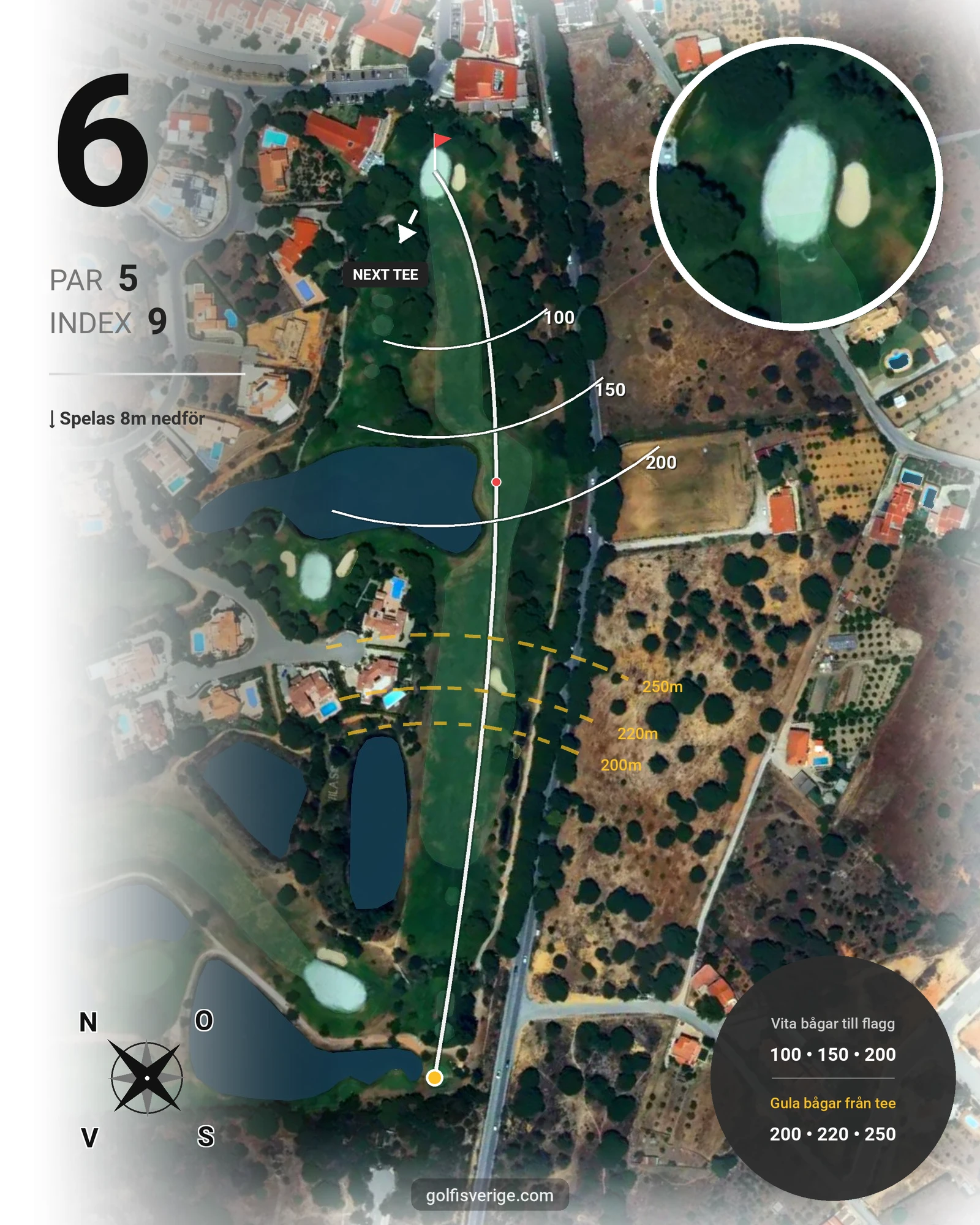 Banguide Vila Sol 1-18 på SoloGolf - GolfiSpanien - Hål 6 karta