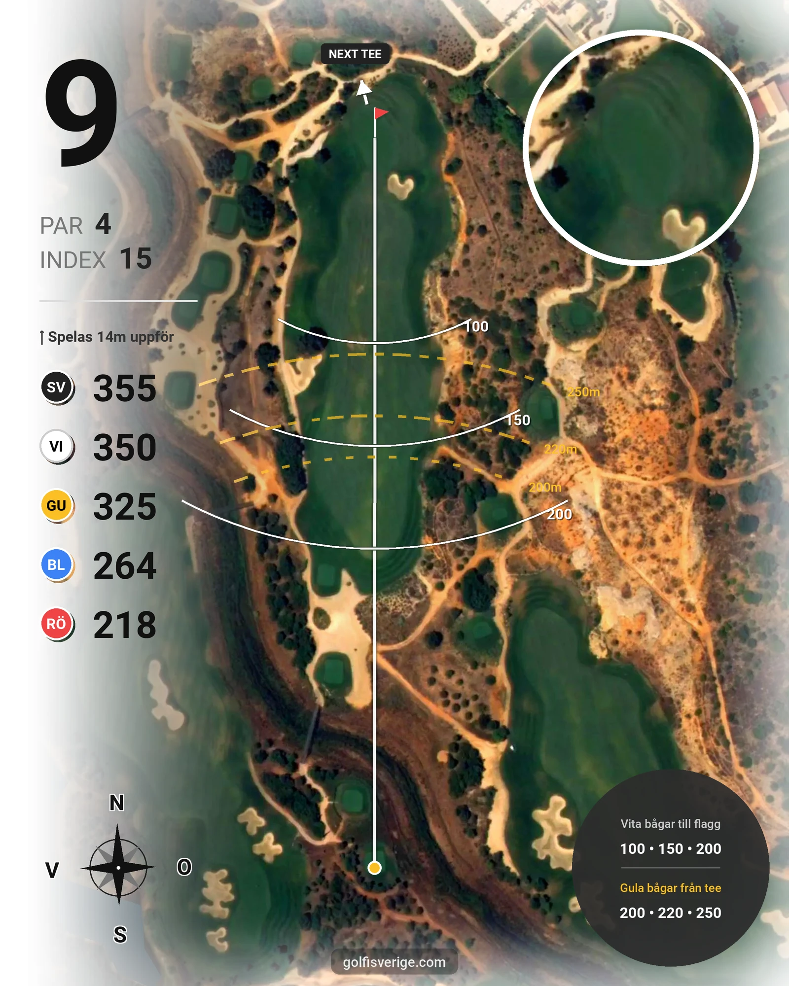 Banguide Faldo Amendoeira på SoloGolf - GolfiSpanien - Hål 9 karta