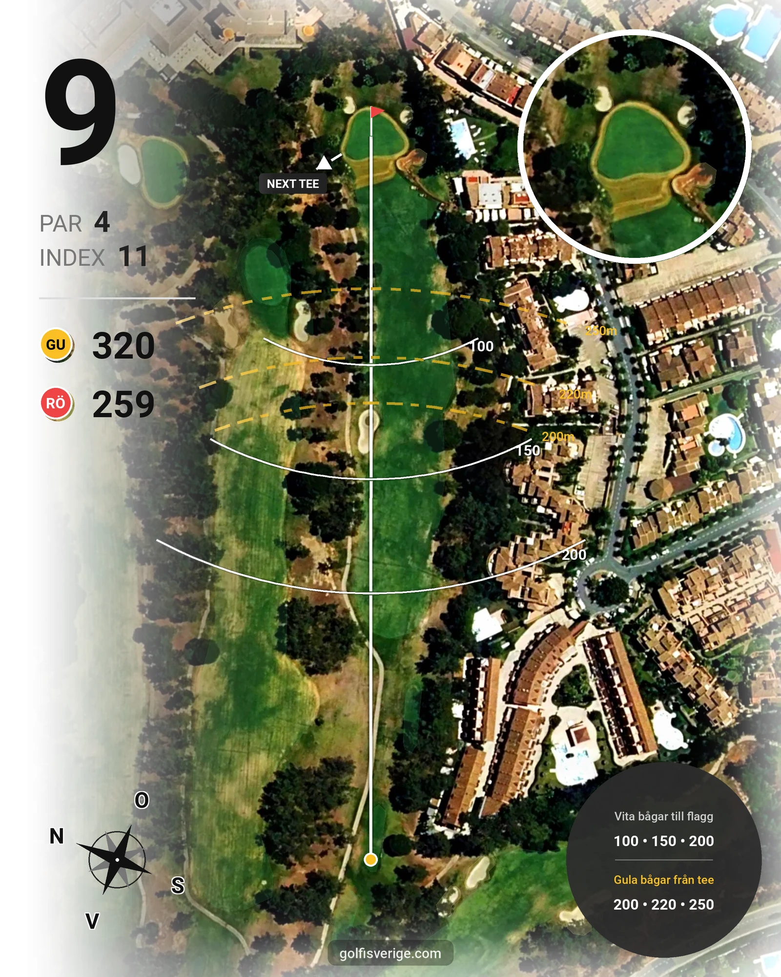 Banguide Islantilla 10-27 på SoloGolf - GolfiSpanien - Hål 9 karta