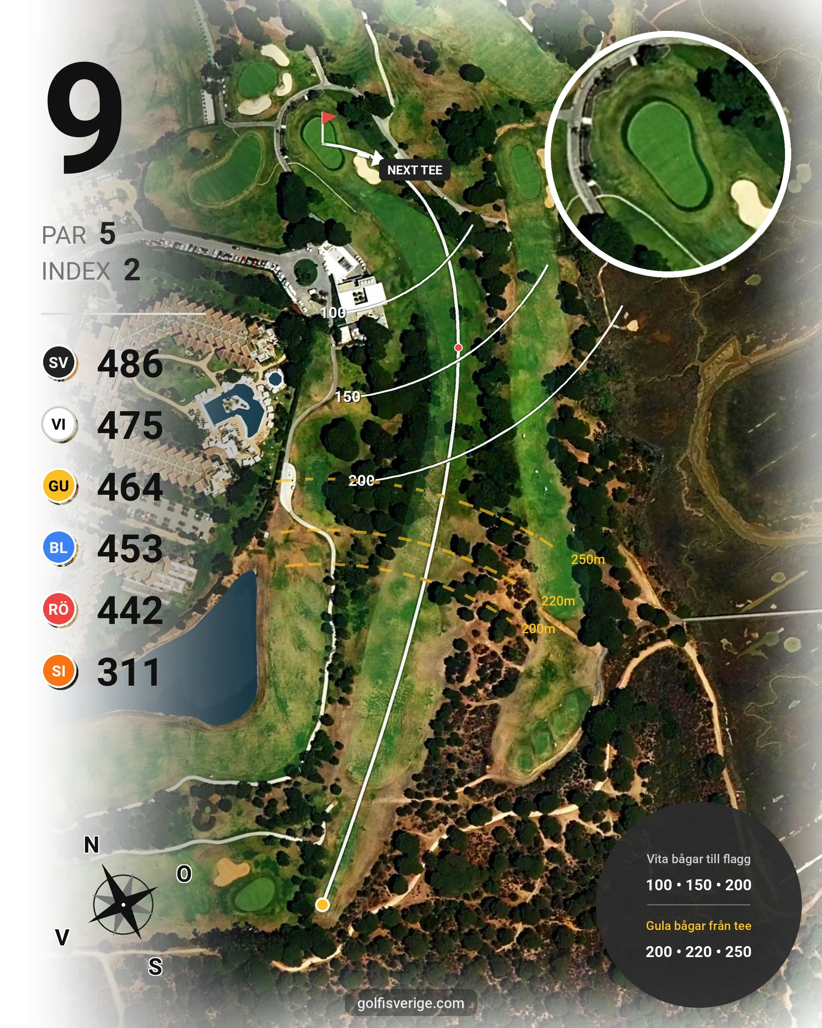 Banguide El Rompido Sur på SoloGolf - GolfiSpanien - Hål 9 karta