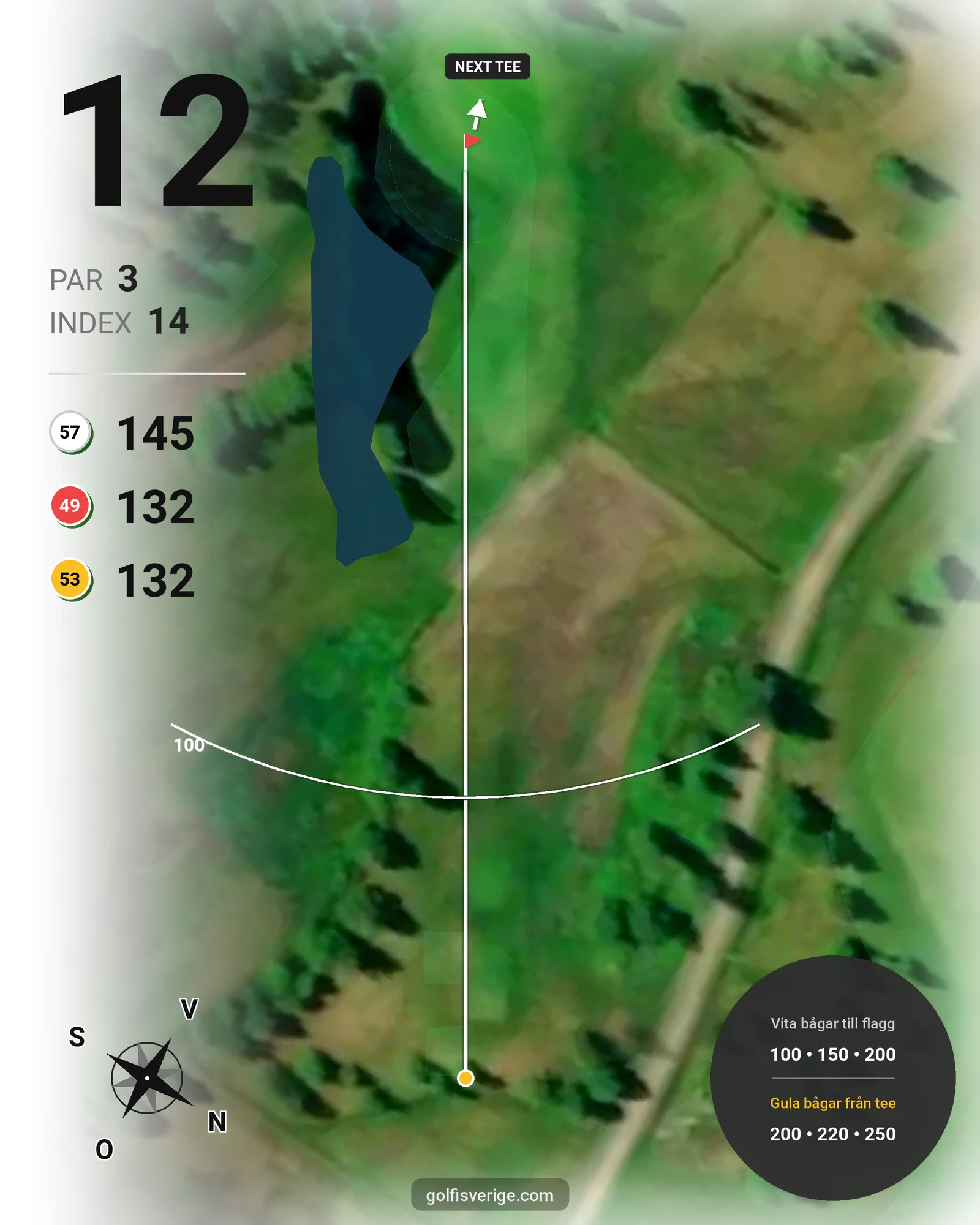 Banguide 18-hålsslingan på Sörfjärdens Golfklubb - Hål 12 karta