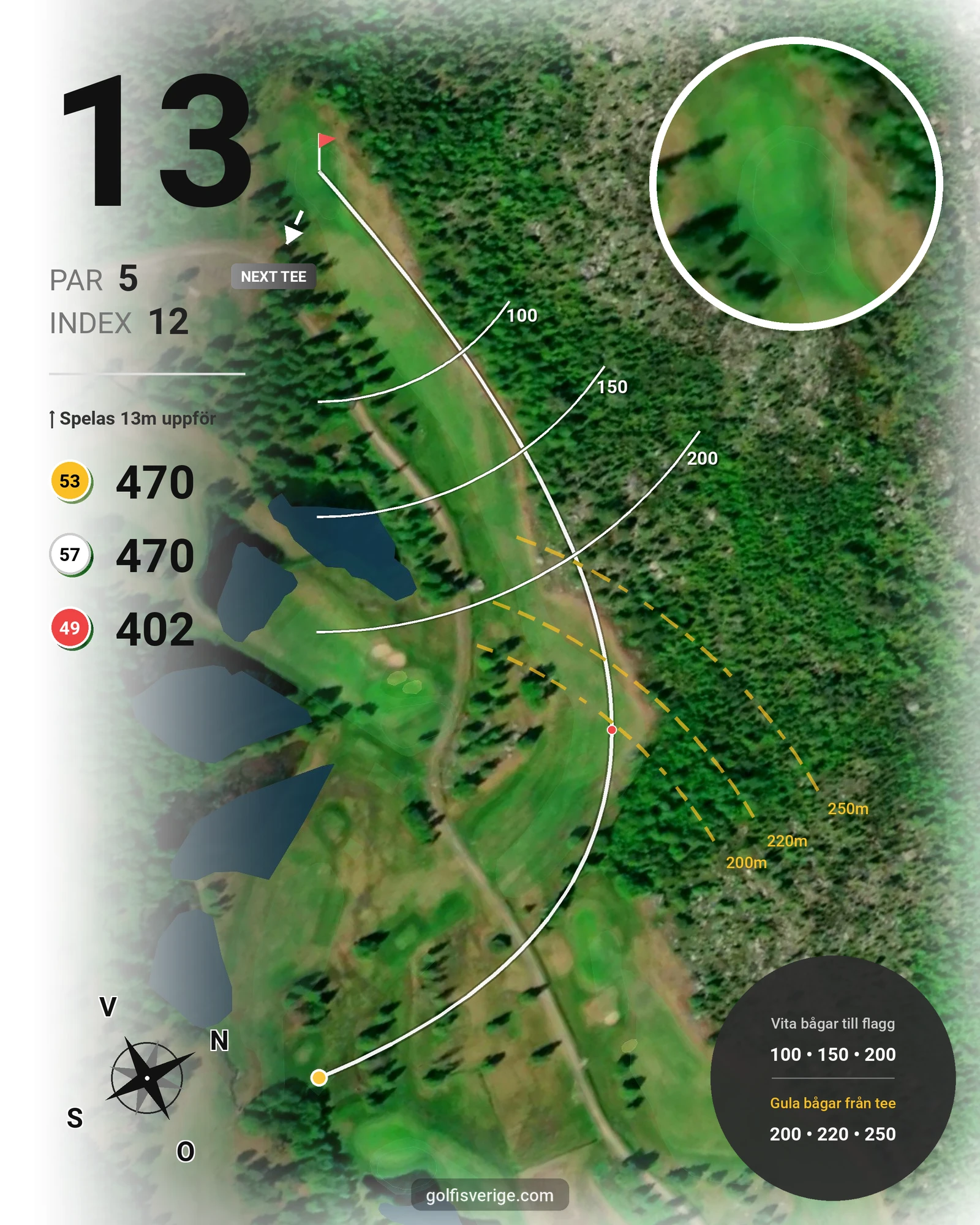 Banguide 18-hålsslingan på Sörfjärdens Golfklubb - Hål 13 karta