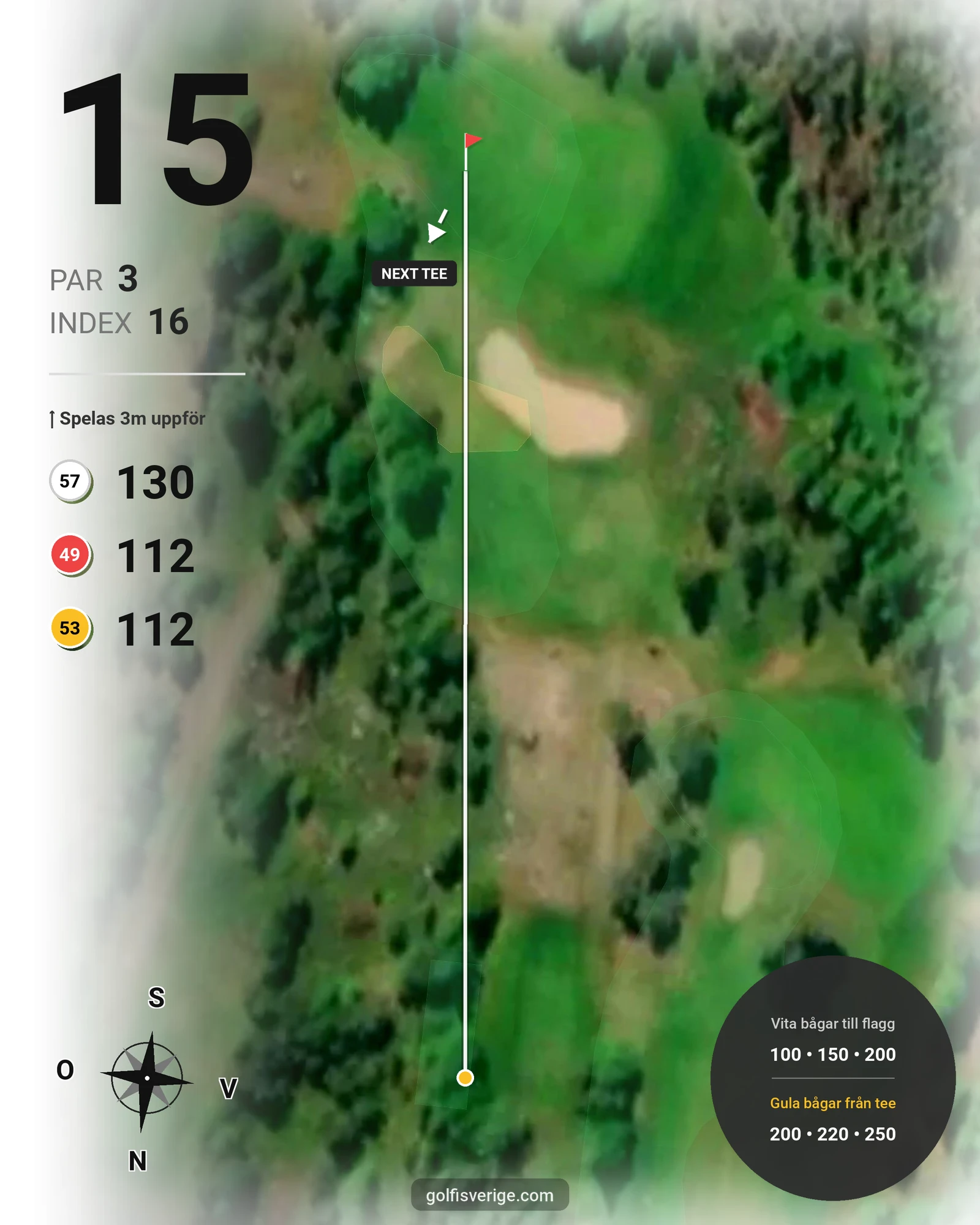 Banguide 18-hålsslingan på Sörfjärdens Golfklubb - Hål 15 karta
