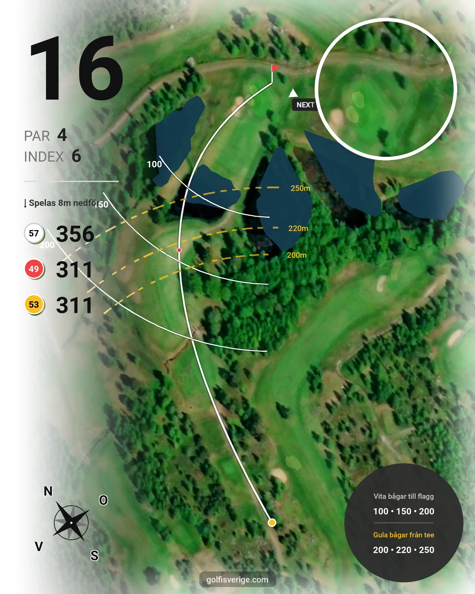 Banguide 18-hålsslingan på Sörfjärdens Golfklubb - Hål 16 karta