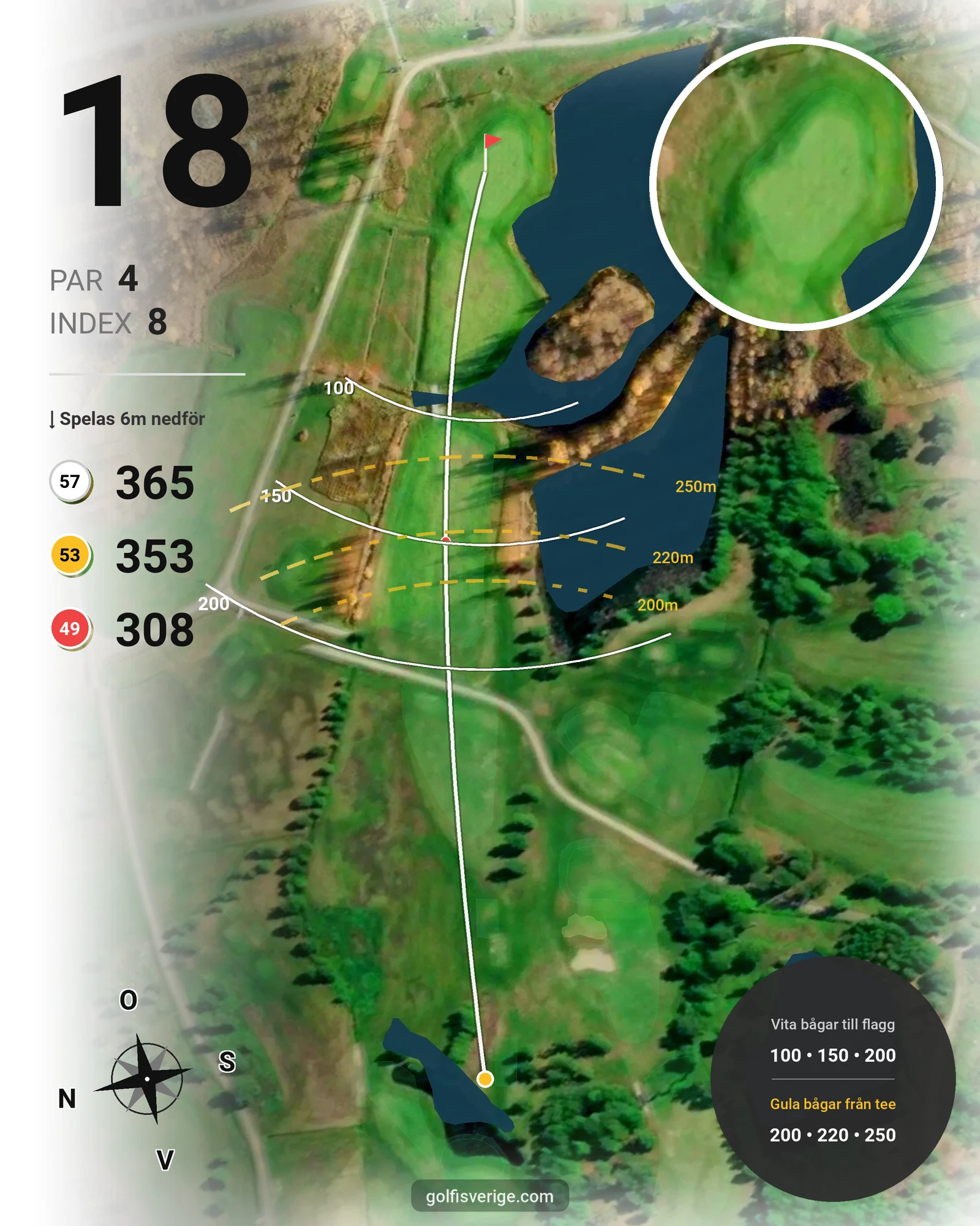Banguide 18-hålsslingan på Sörfjärdens Golfklubb - Hål 18 karta