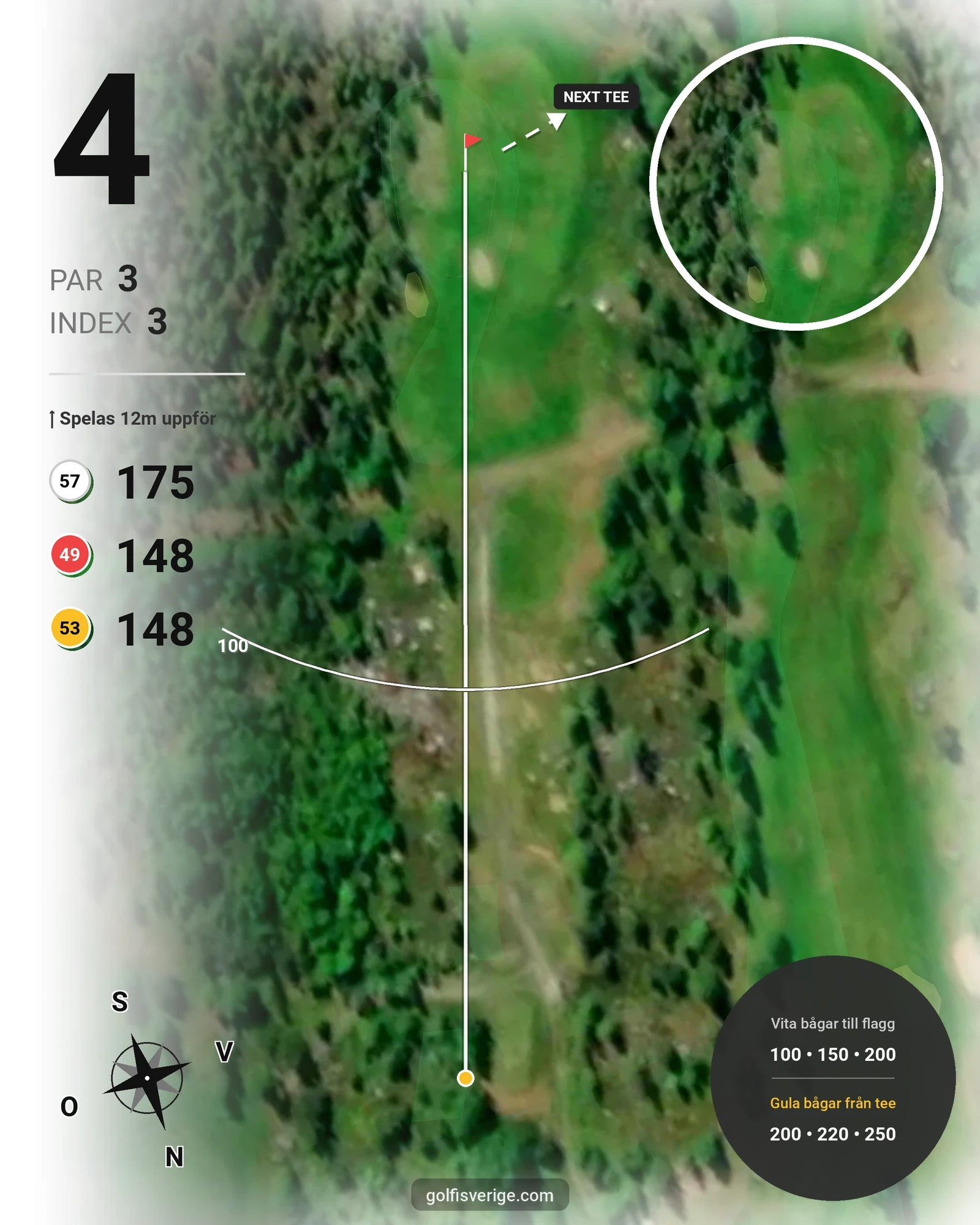 Banguide 18-hålsslingan på Sörfjärdens Golfklubb - Hål 4 karta