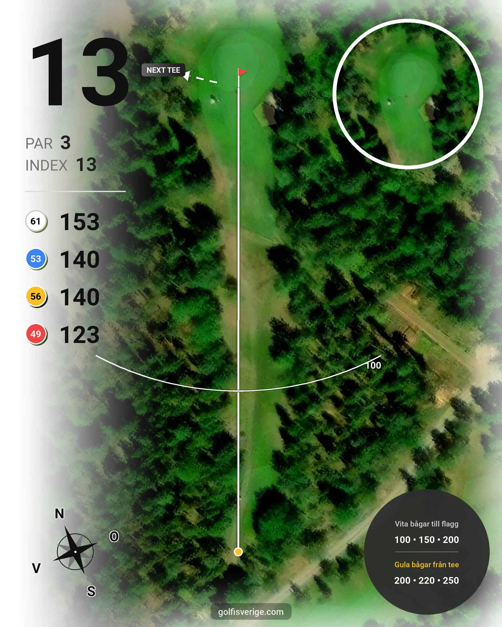 Banguide Sparren Golfklubb 18 hål hål 13 karta