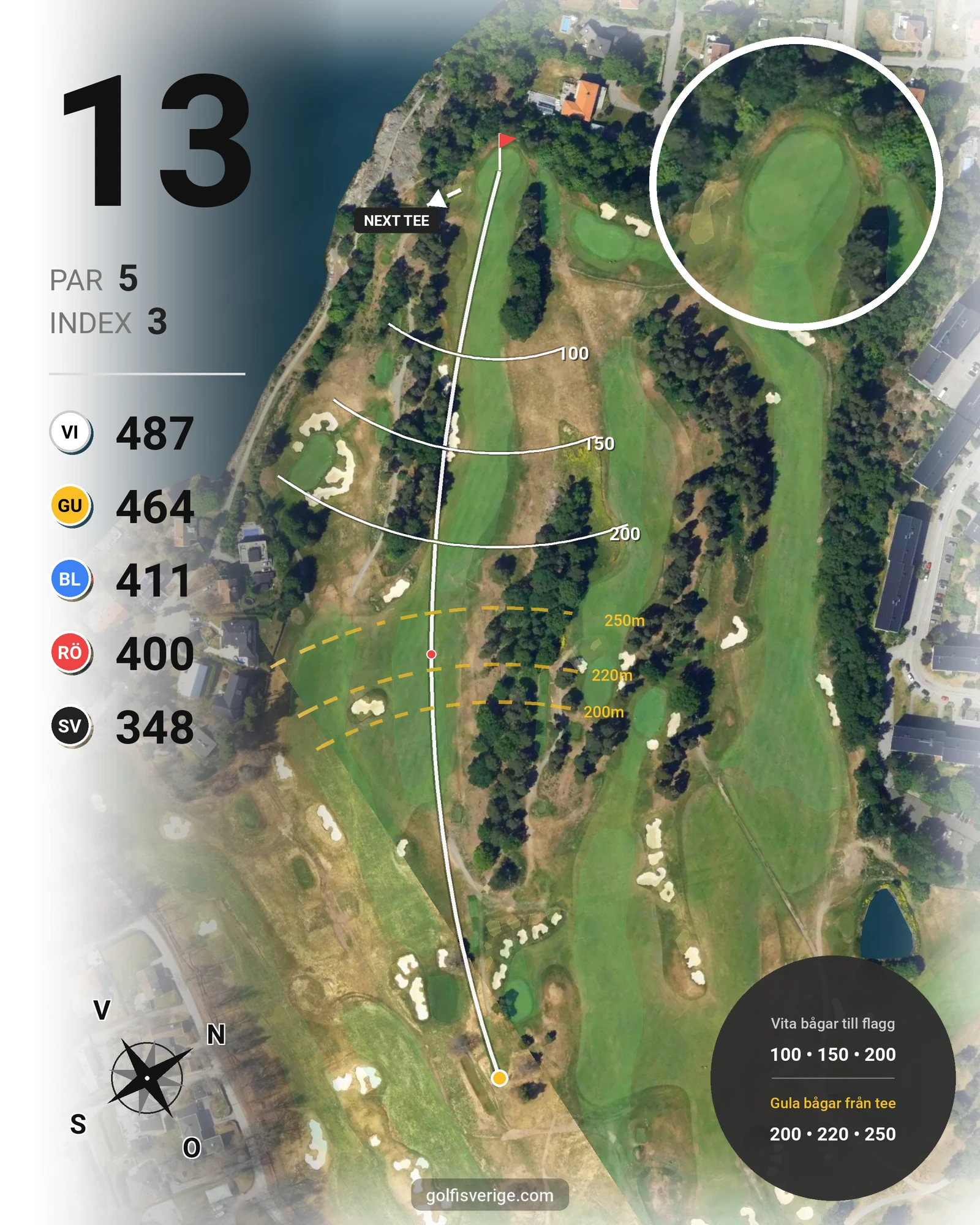 Banguide Kevingebanan på Stockholms Golfklubb - Hål 13 karta