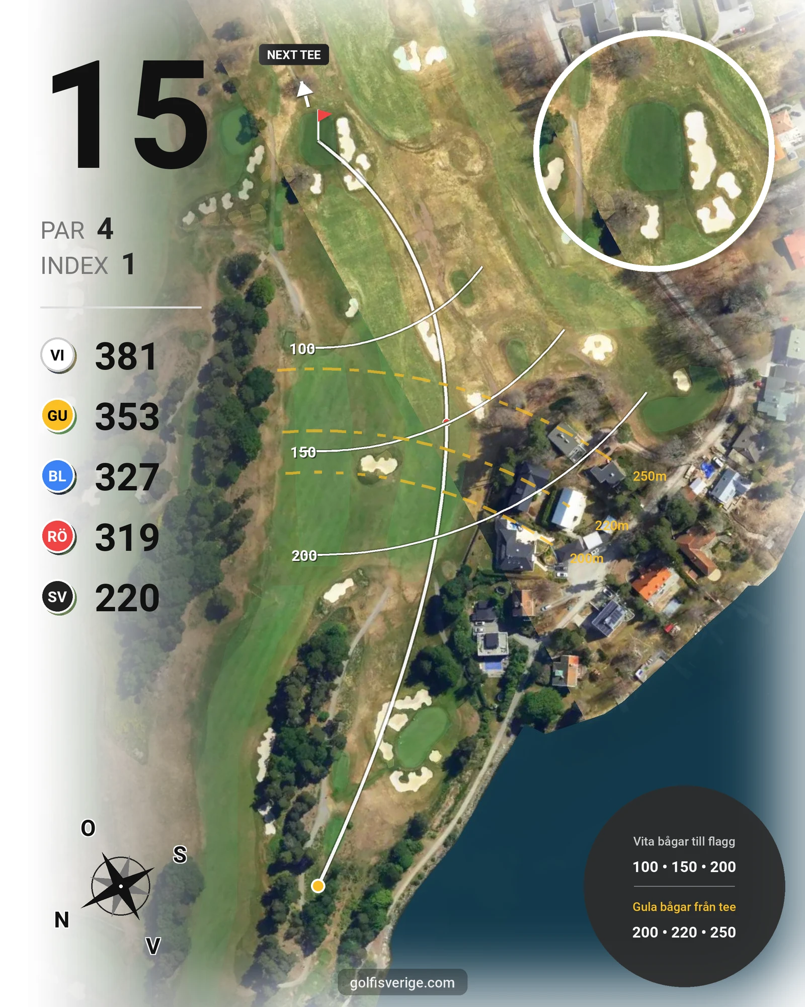 Banguide Kevingebanan på Stockholms Golfklubb - Hål 15 karta
