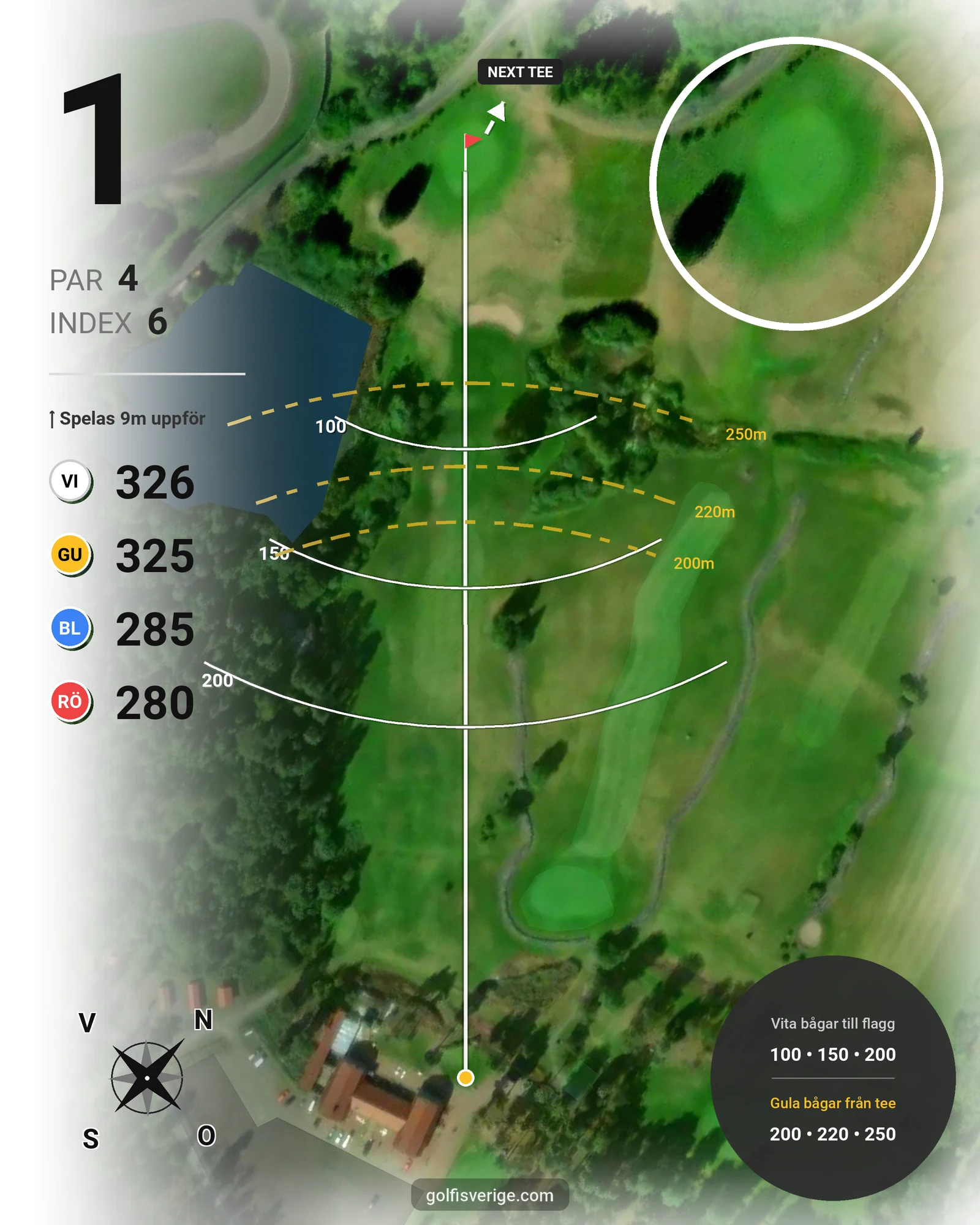 Banguide Sundsta Golf 18-hålsbana hål 1 karta