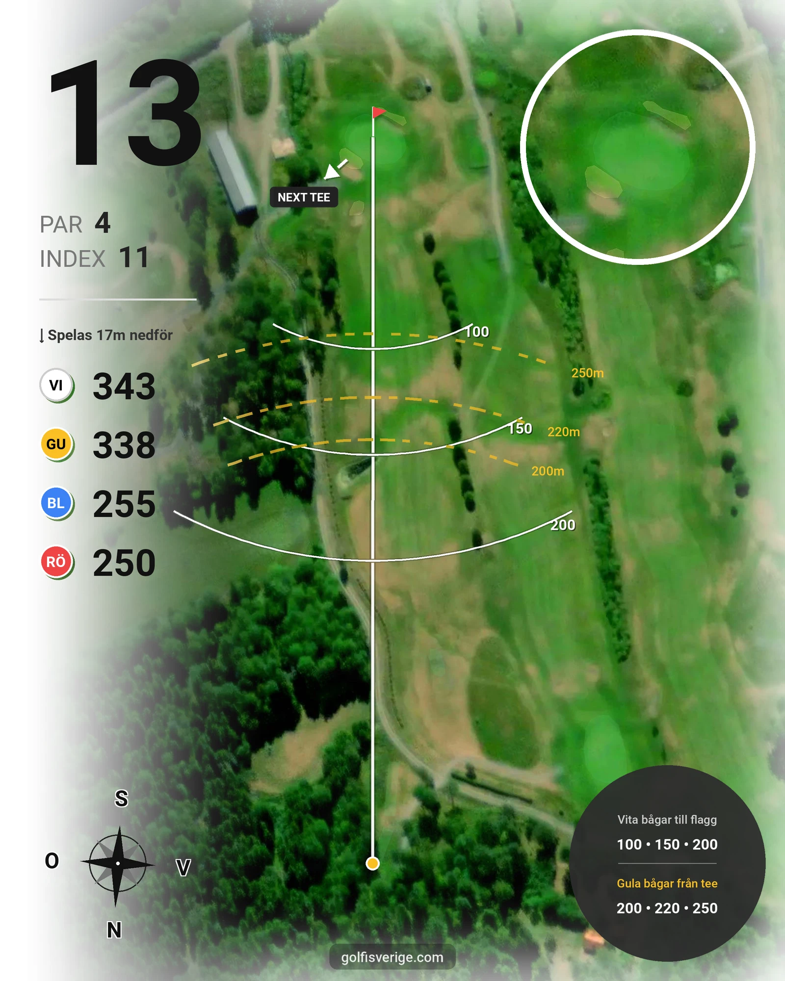 Banguide Sundsta Golf 18-hålsbana hål 13 karta