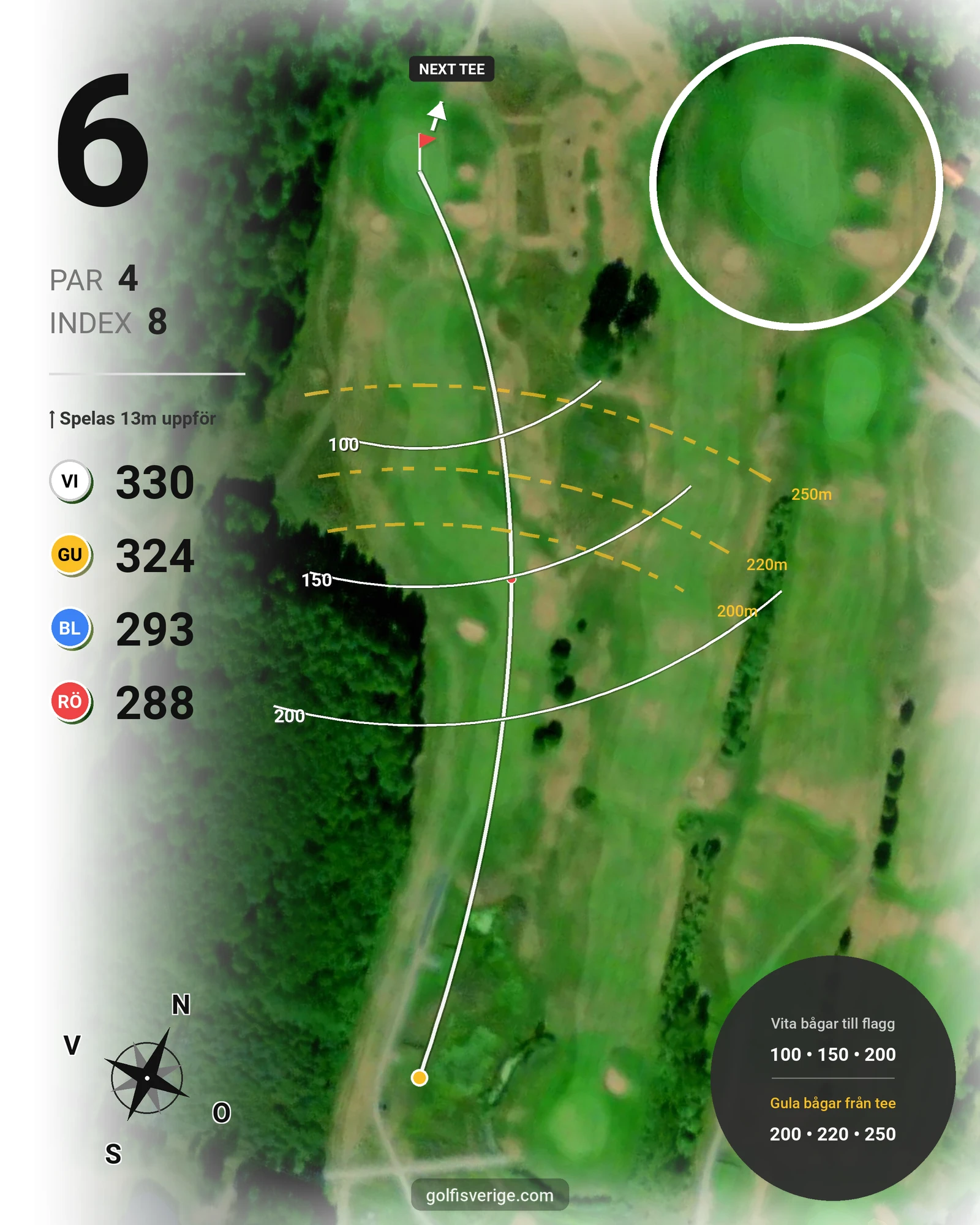 Banguide Sundsta Golf 18-hålsbana hål 6 karta