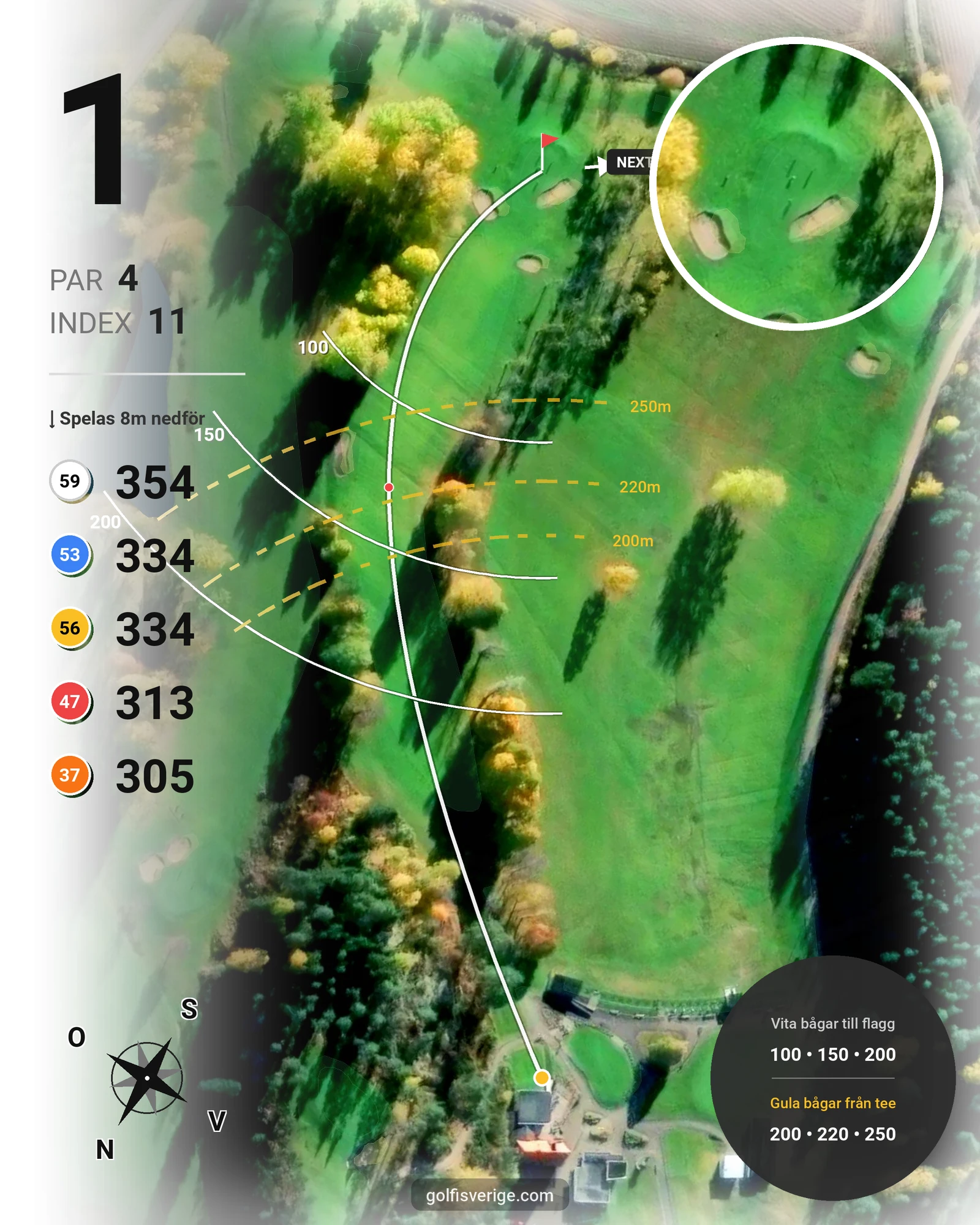 Banguide Sundsvalls Golfklubb hål 1 karta