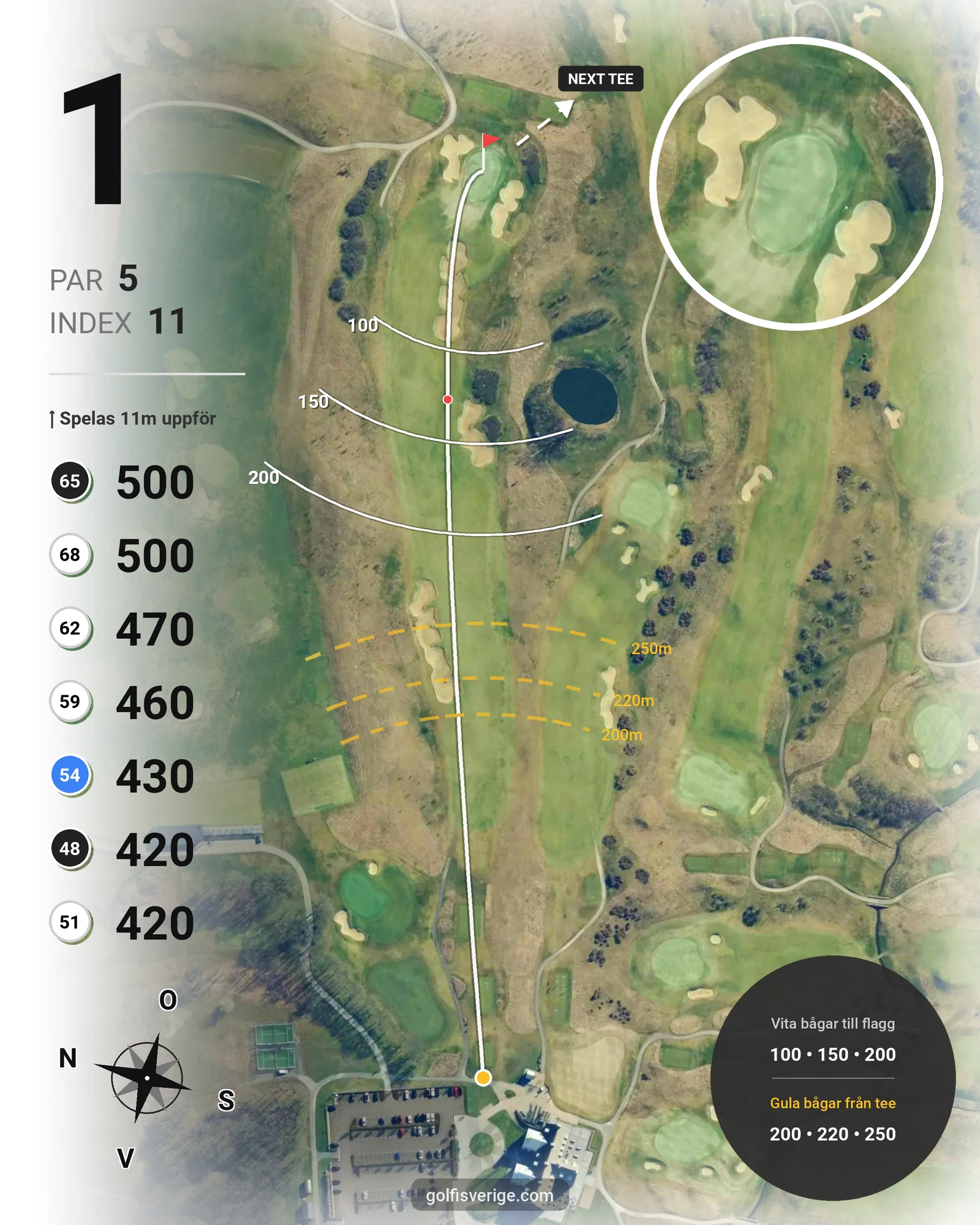 Banguide 2. Lakes Course hål 1 karta
