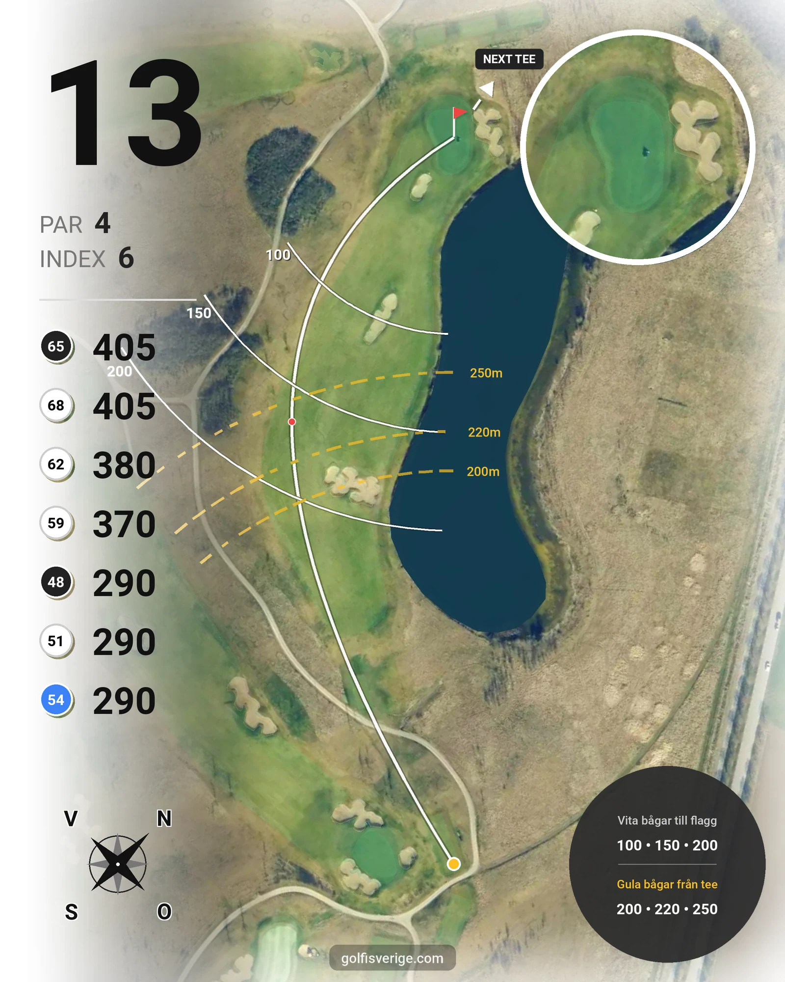 Banguide 2. Lakes Course hål 13 karta