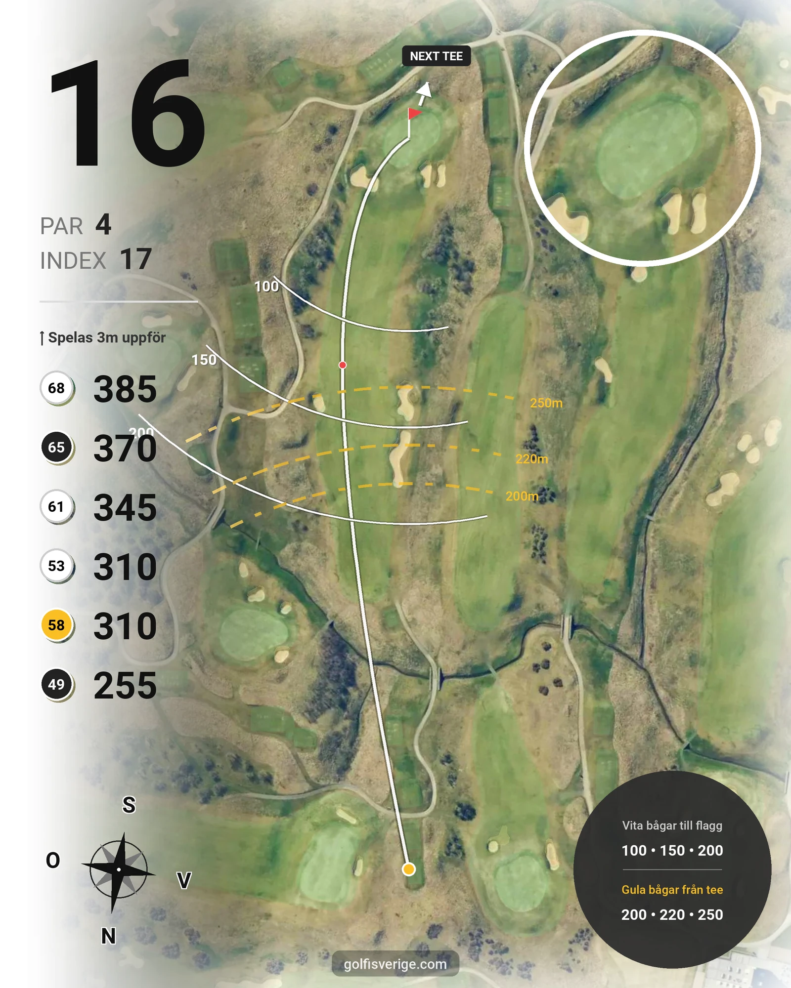 Banguide 1. Links Course hål 16 karta